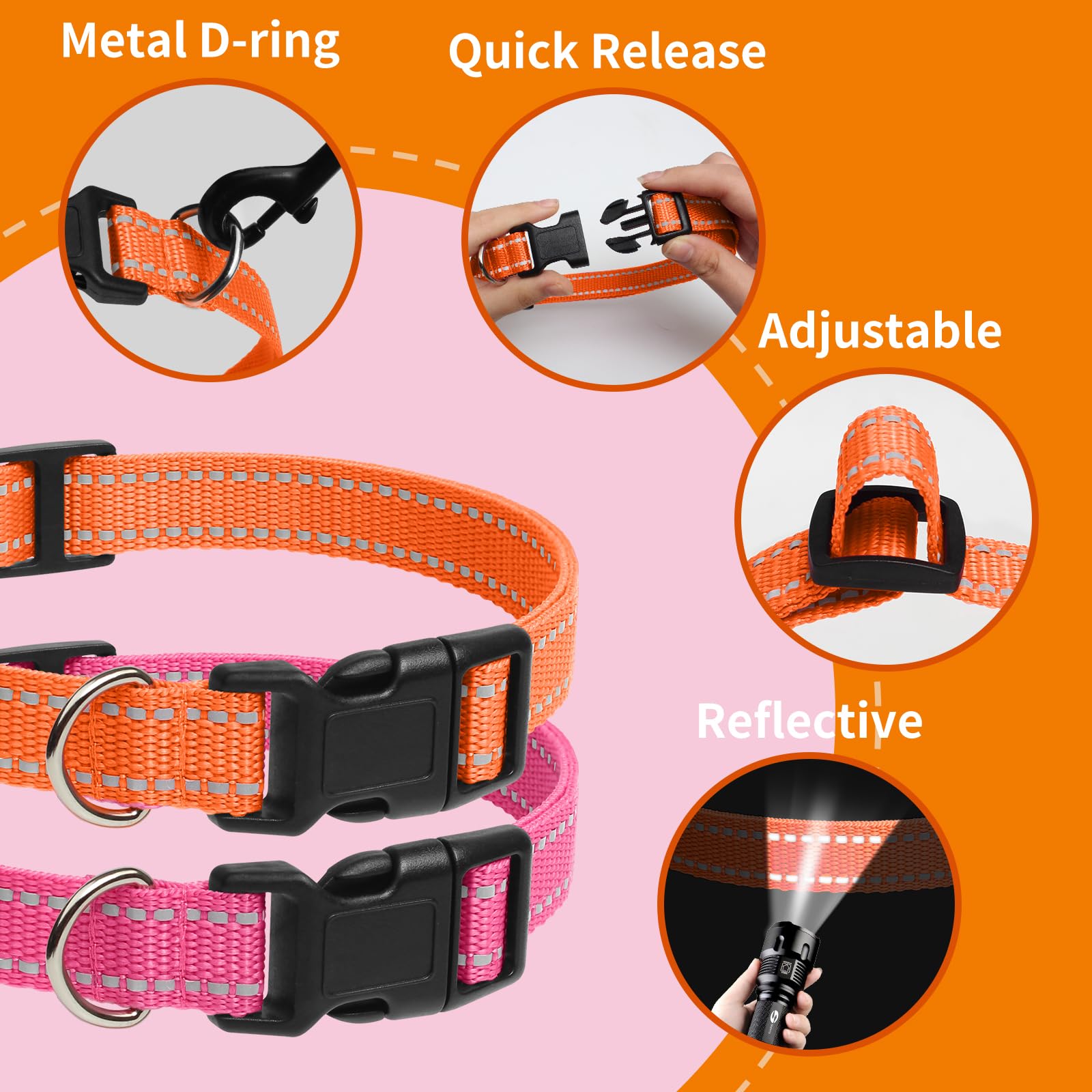 Paipaitek Replacement Training Shock Collar Compatible With E Collar Strap, 3/4 Inch Adjustable Reflective Dog Collar With Metal