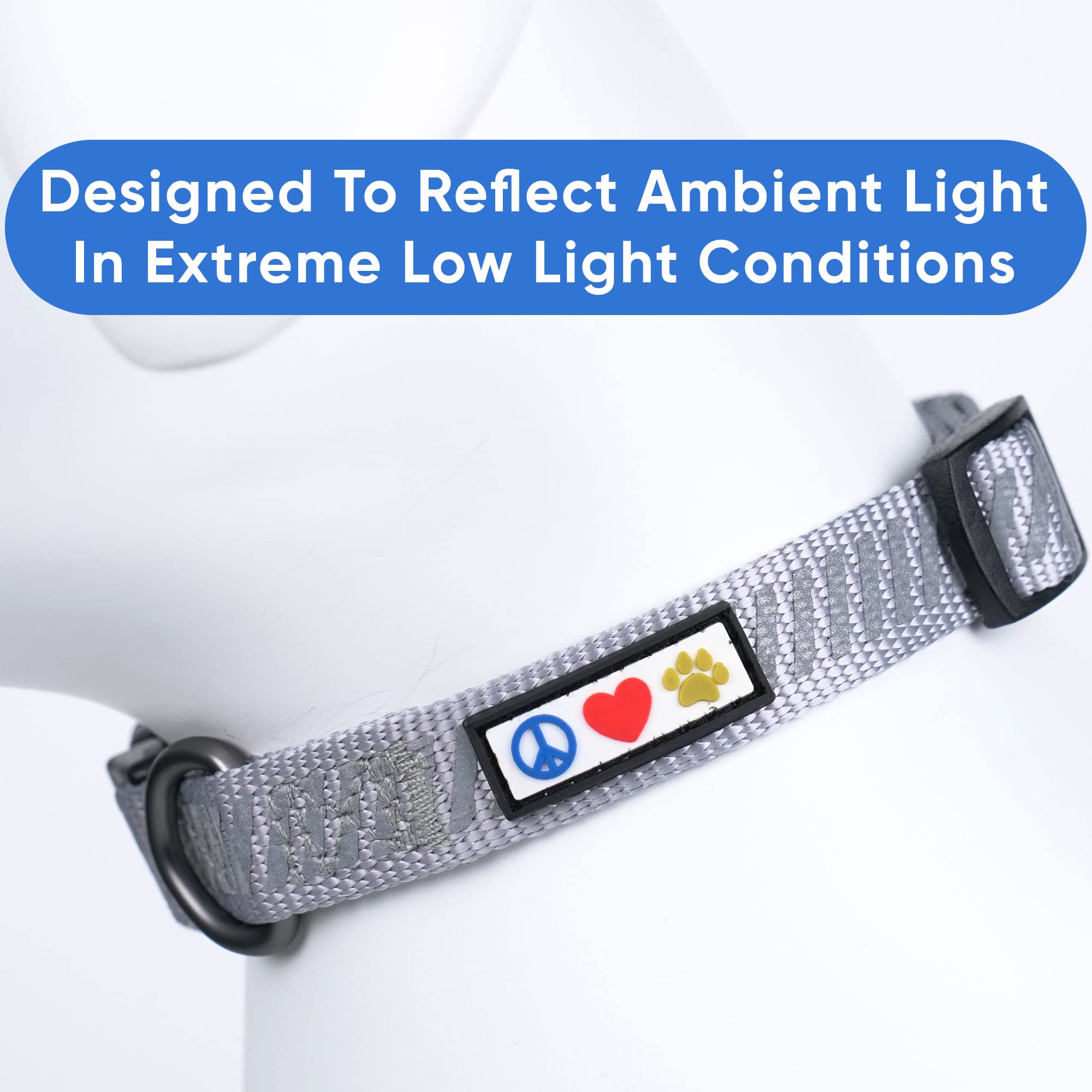 Pawtitas Reflective Dog Collar For Dog And Puppies A High Visibility Collar With Reflective Bands | Adjustable Dog Collar Heavy Duty Perfect For Extra Small And Small Puppies - Grey Xs Collar