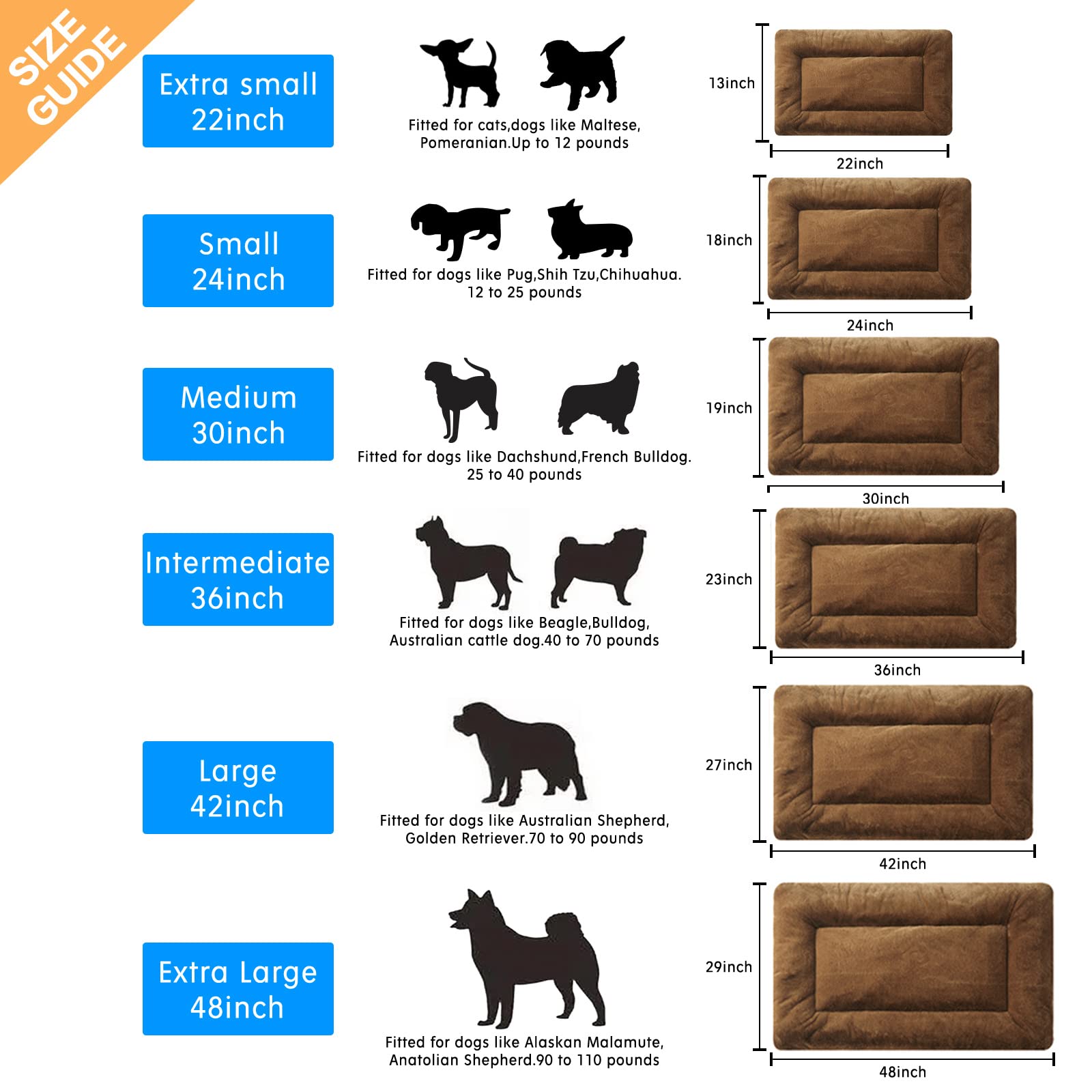 Dog Beds Crate Pad For Small Dogs Fit Metal Dog Crates,Ultra Soft Dog Crate Bed Washable & Anti-Slip Kennel Pad For Dogs Cozy Sleeping Mat,Brown 24Inch