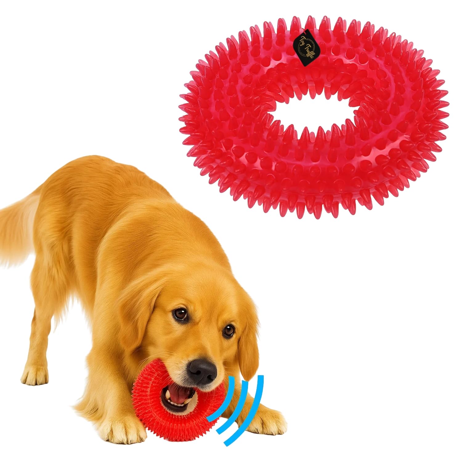 Toy Truffle Red Ring Squeaky Dog Toy for Chewing & Teething | Soft Rubber Donut Shape Chew Ring for Small & Medium Dogs | Durabl