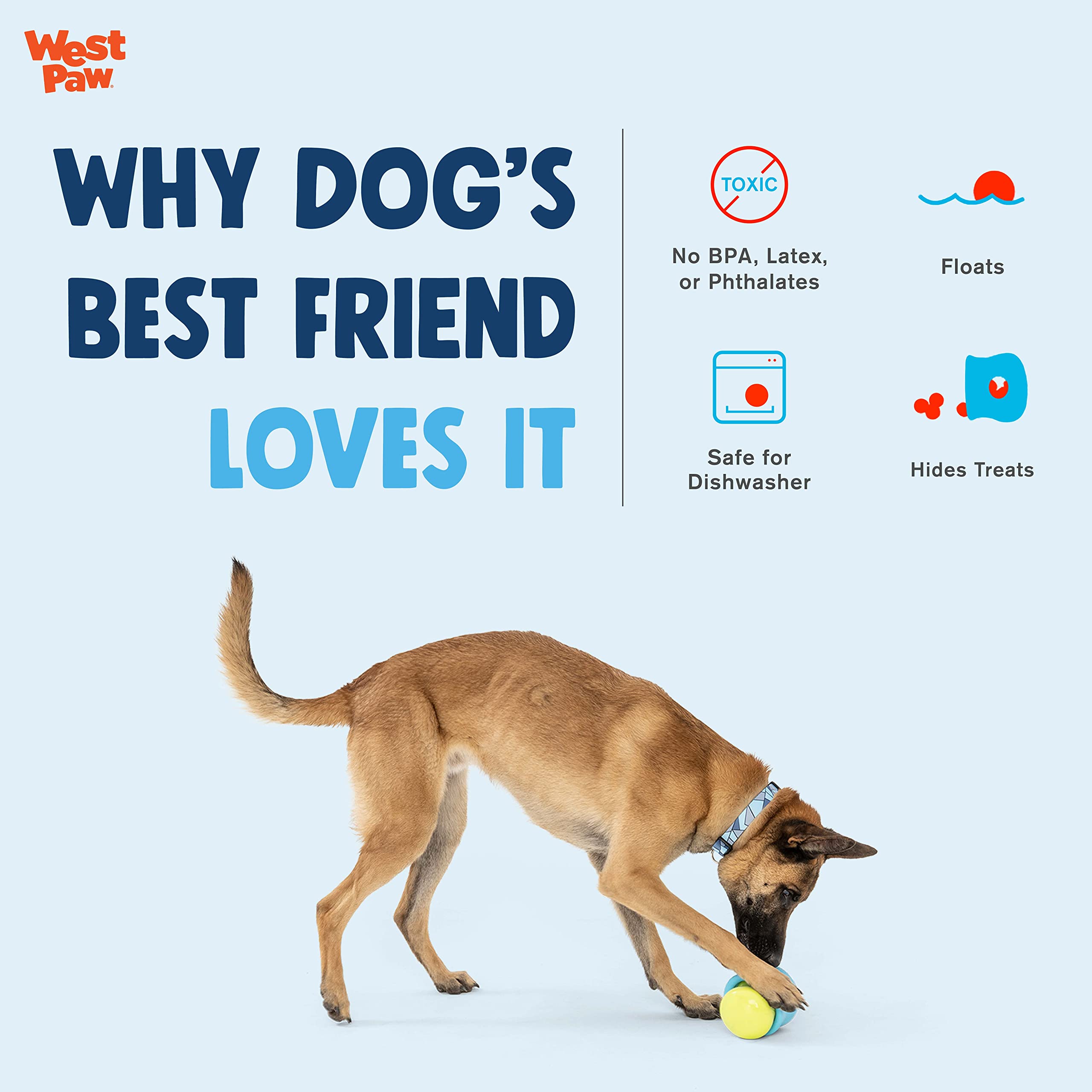WEST PAW Zogoflex Toppl Interactive Treat Dispensing Dog Puzzle Play Toy, 100% Guaranteed Tough, It Floats!, Made in USA, Large,