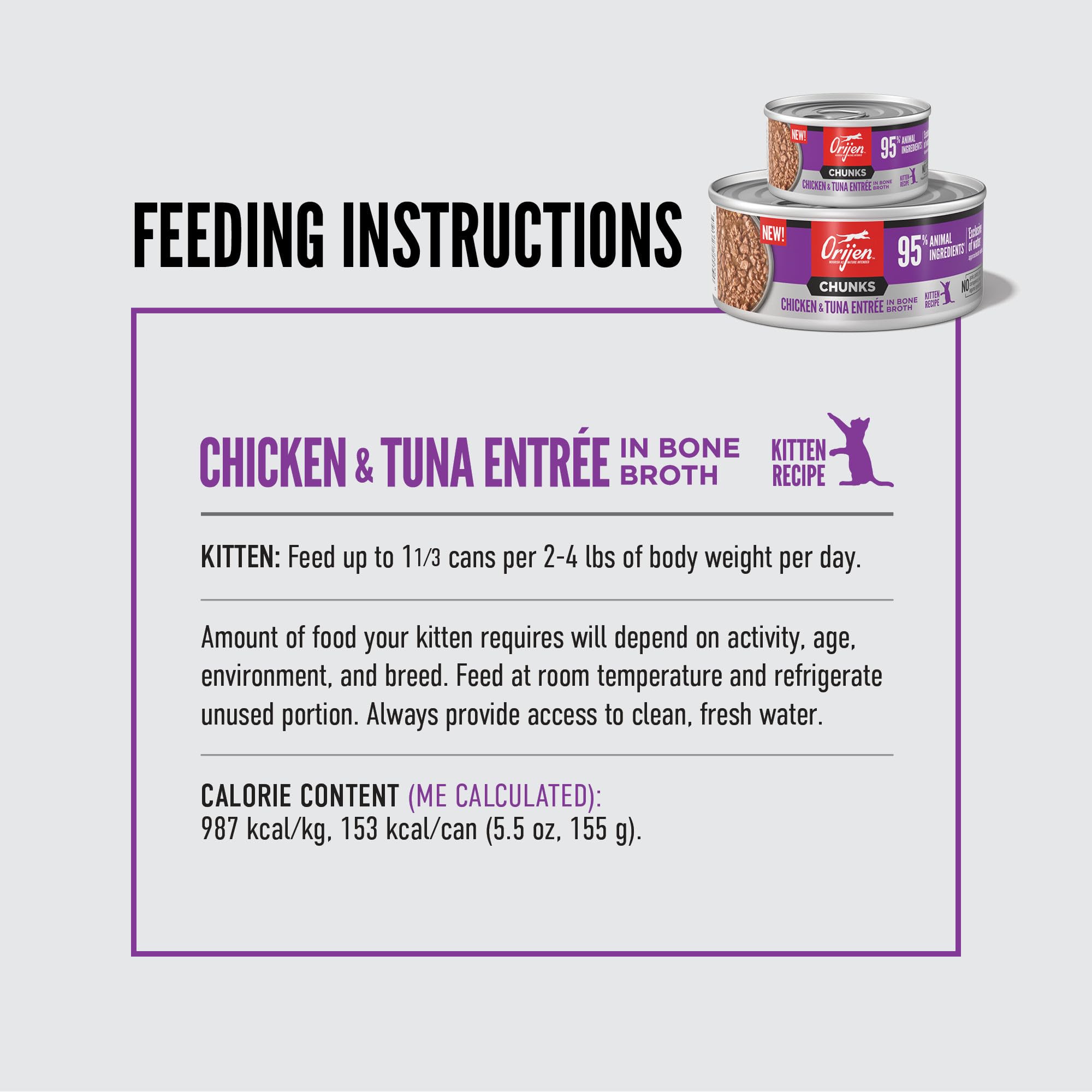 ORIJEN Chunks & Shreds Wet Cat FoodChicken and Tuna Kitten Entr  e 5.5oz Cans (6 Count)