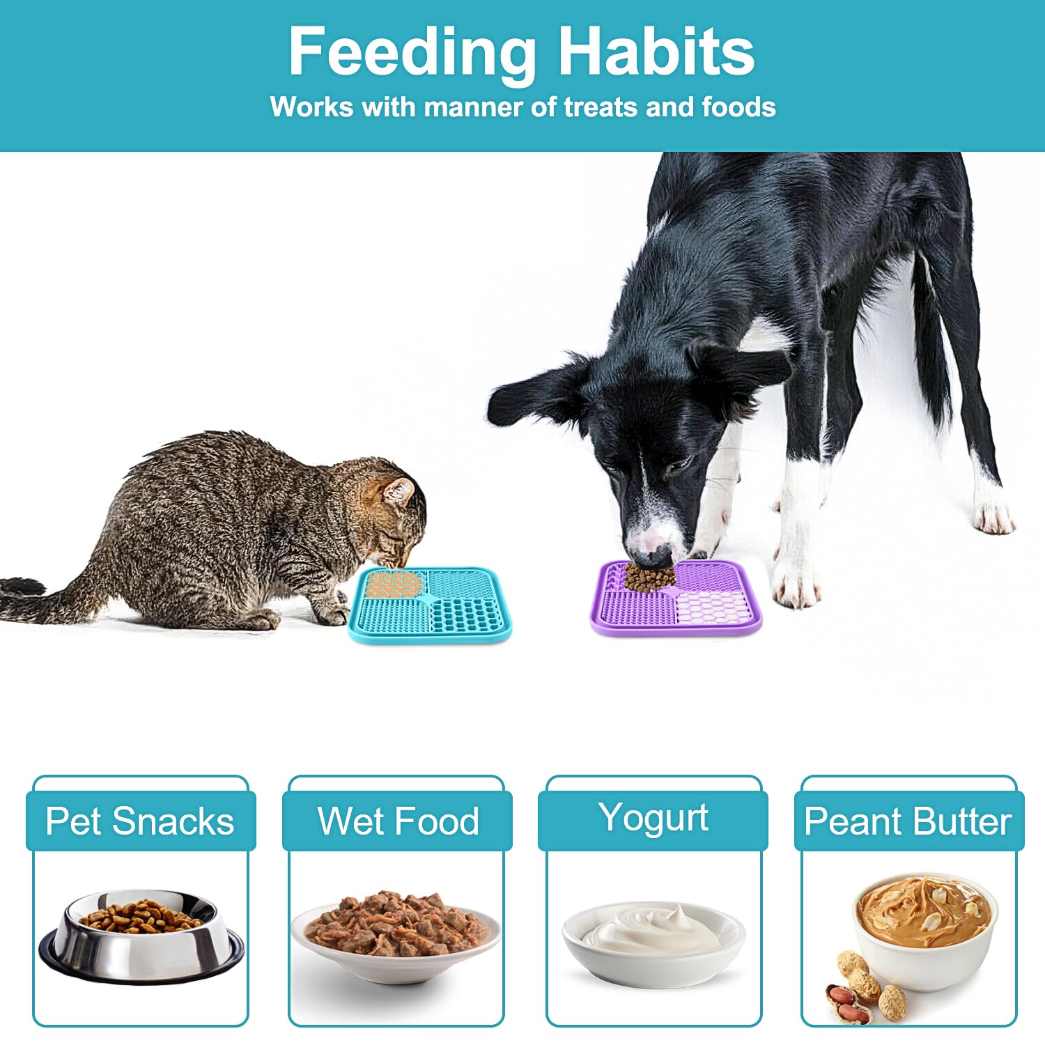 2PCS Licking Mat for Dogs with Suction Cups, Premium Lick Pad for Anxiety Relief, Slow Feeder Dog Bowls, Perfect for Bathing, Gr