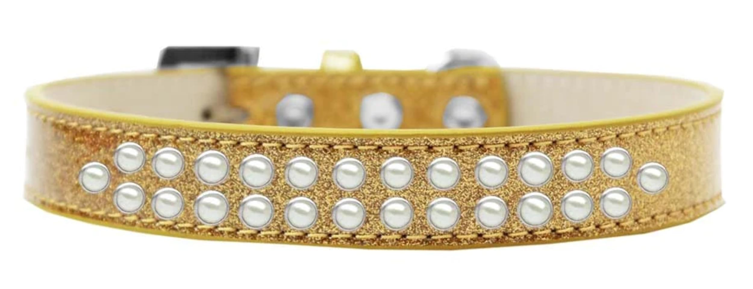 Dog, Puppy & Pet Ice Cream Collar, Two Row Pearl Rimsets Gold 18