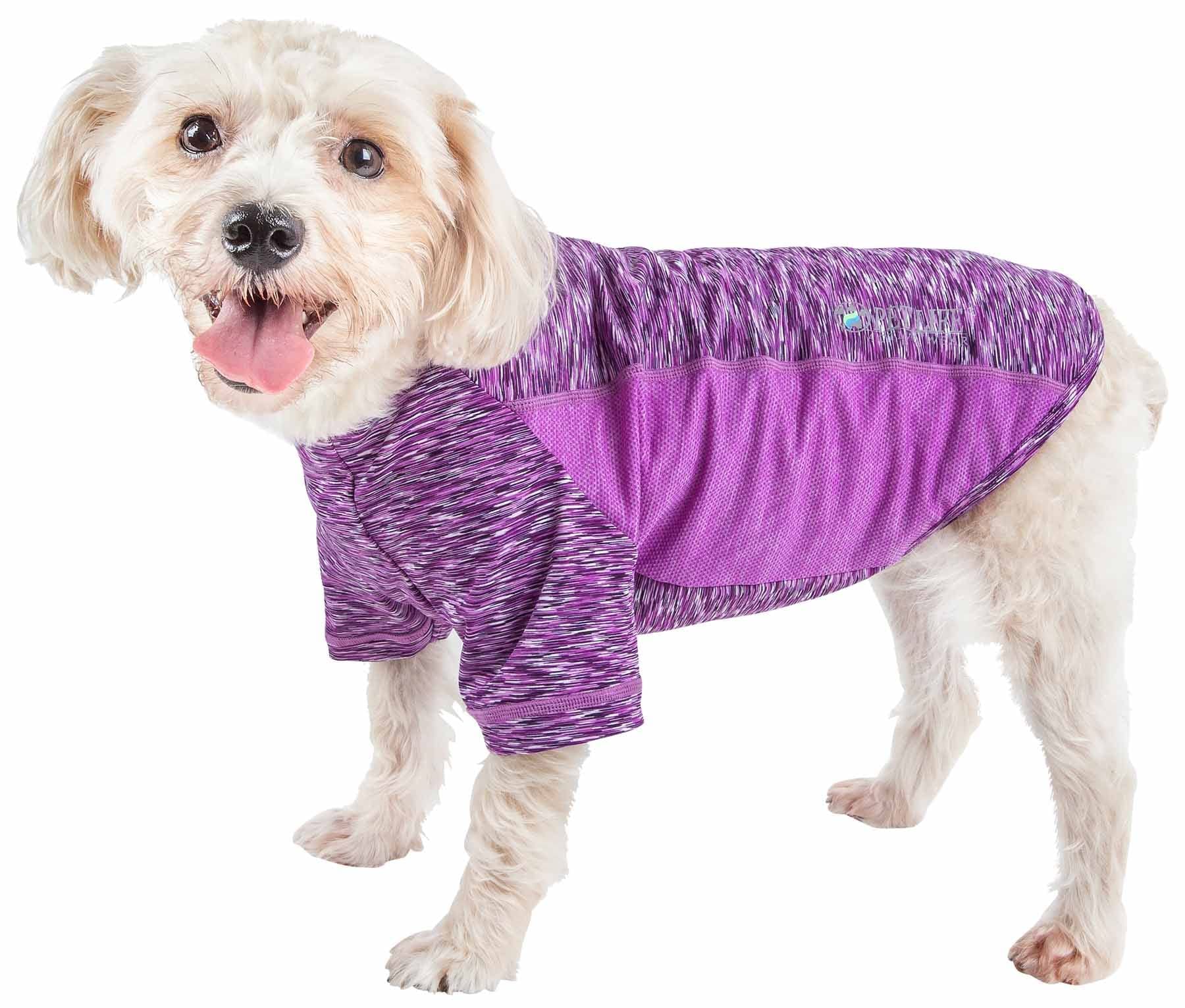 Pet Life ® Active 'Warf Speed' Heathred Dog Fitness and Yoga Pet T-Shirt Dog Clothes - Performance Dog T-Shirt with 4-Way-Stretch, Reflective and Quick-Dry Technology - Summer Dog Shirts X-Large
