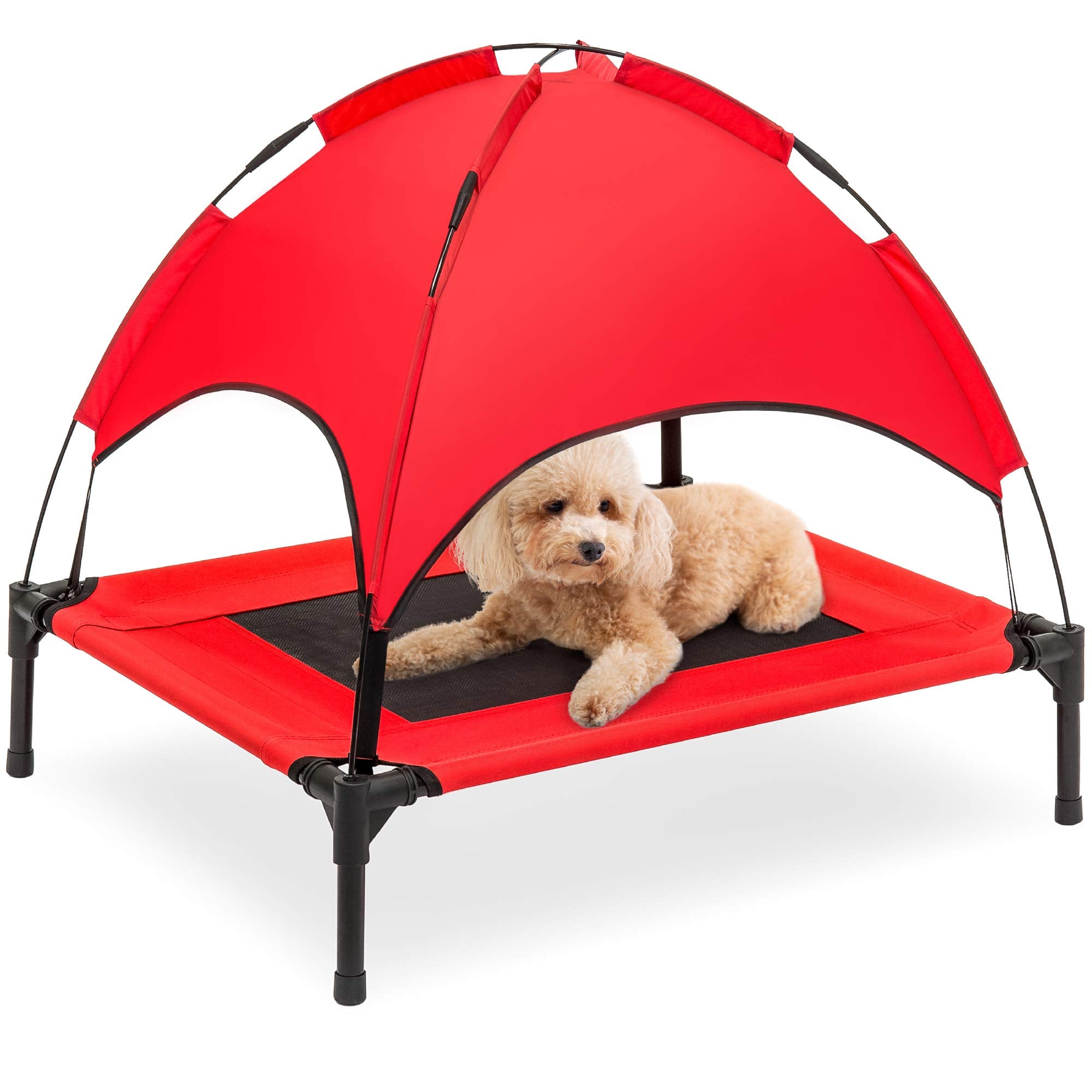 Best Choice Products 30In Elevated Cooling Dog Bed, Outdoor Raised Mesh Pet Cot W/Removable Canopy Shade Tent, Carrying Bag, Breathable Fabric - Red