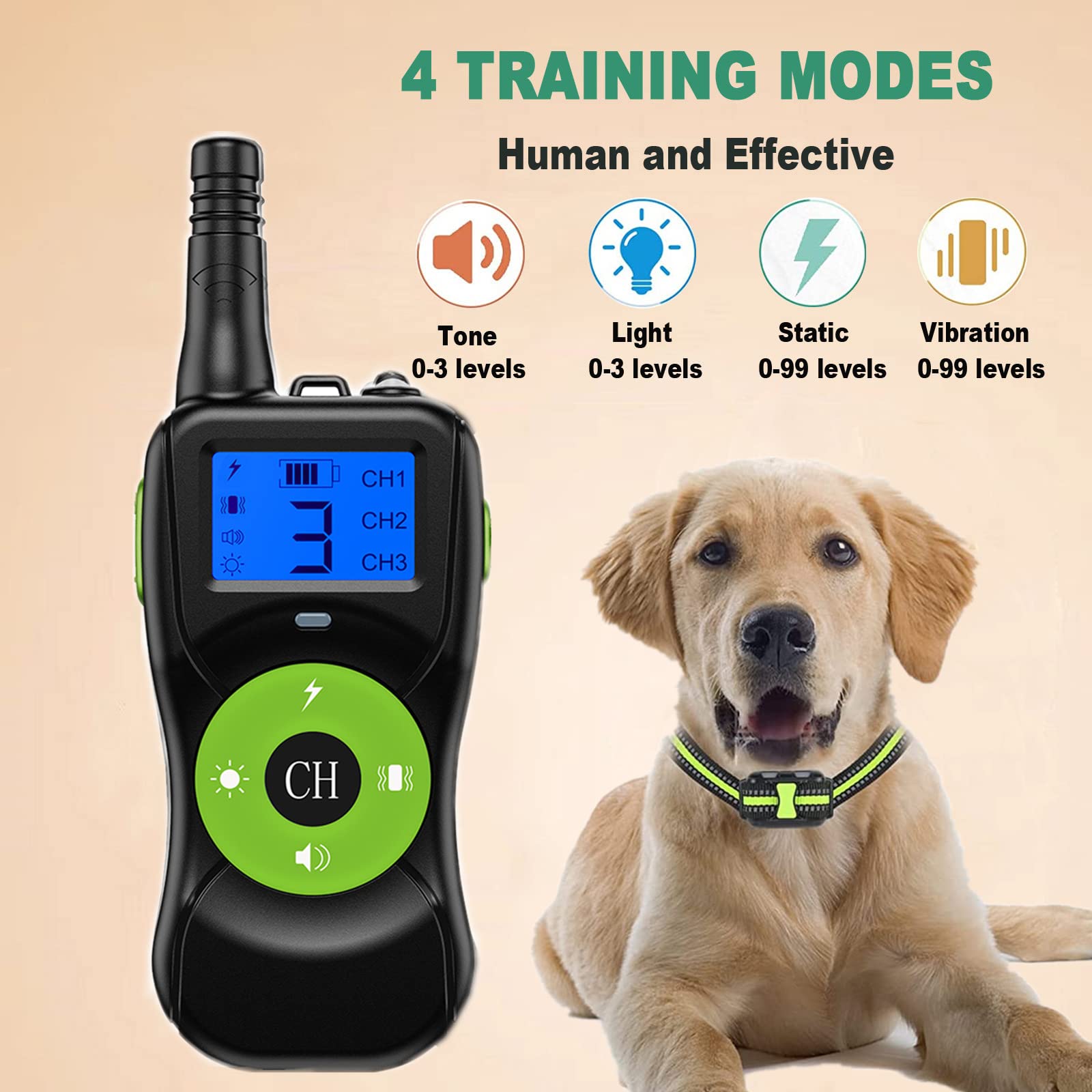 Dog Shock Collar For Dog With Remote,Rechargeable Electric Dog Collar With Beep,Vibration,Light,Shock,4 Training Mode,Waterproof Electronic Dog Collars For Large Small Medium Dogs