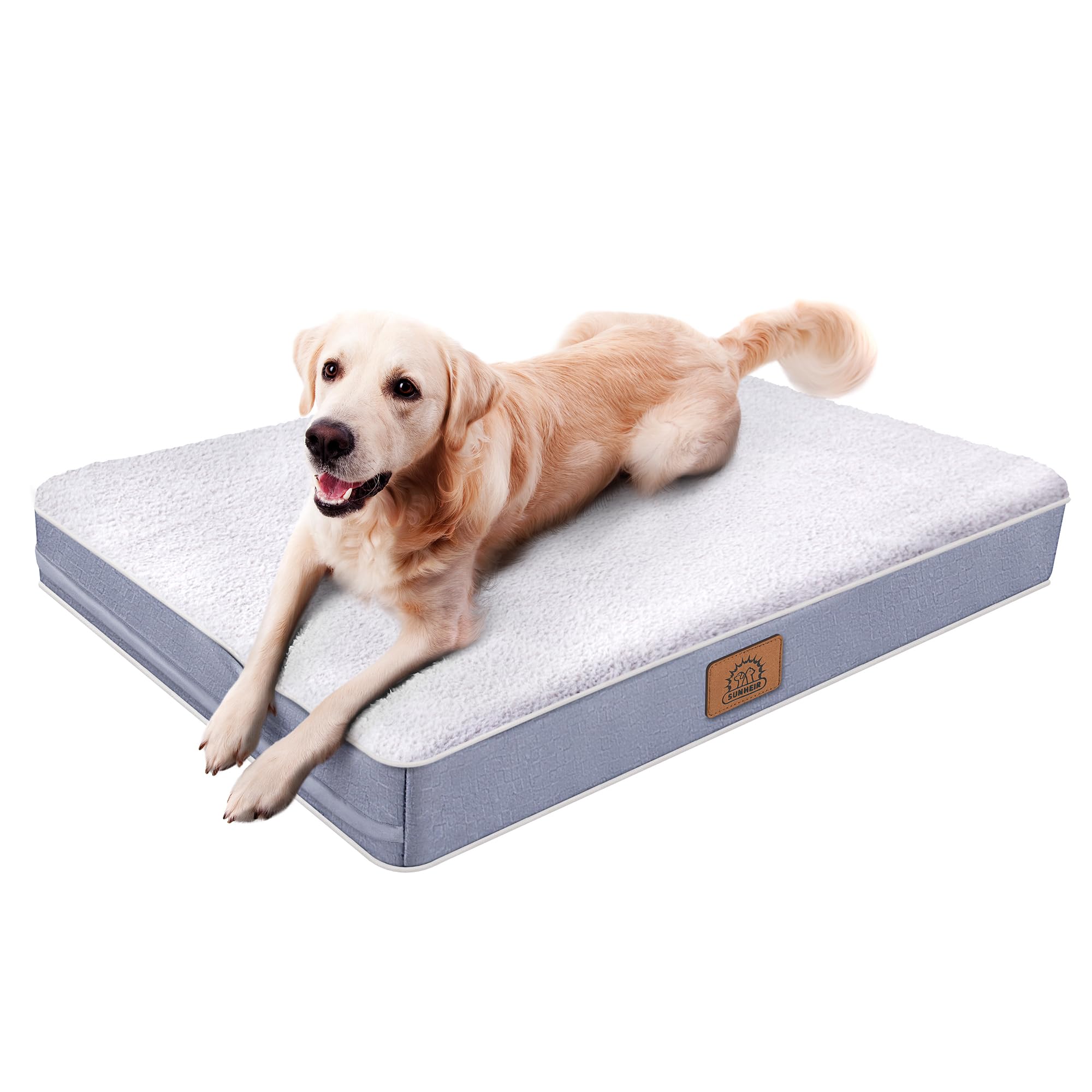 Sunheir Orthopedic Dog Bed For Extra Large Dogs, Xxl Waterproof Deluxe Plush Dog Crate Bed With Removable Washable Cover & Anti-Slip Bottom, Egg Crate Foam Pet Bed Mat, 44 X 32 Inches, Silver Grey