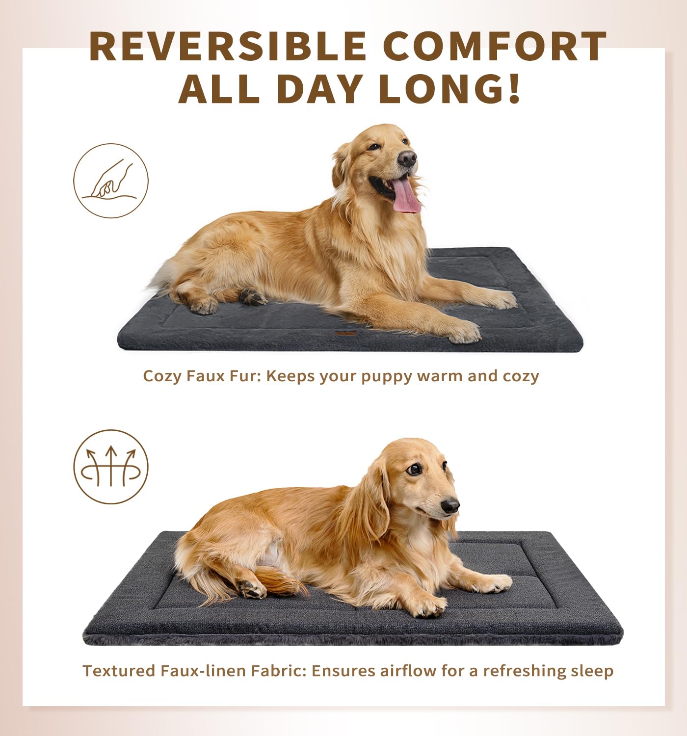 Made4Pets Dog Crate Pad Bed for Medium Large Dogs, Washable & Reversible, Anti-Slip Kennel Mat for Cozy Sleeping, Soft Fluffy Do