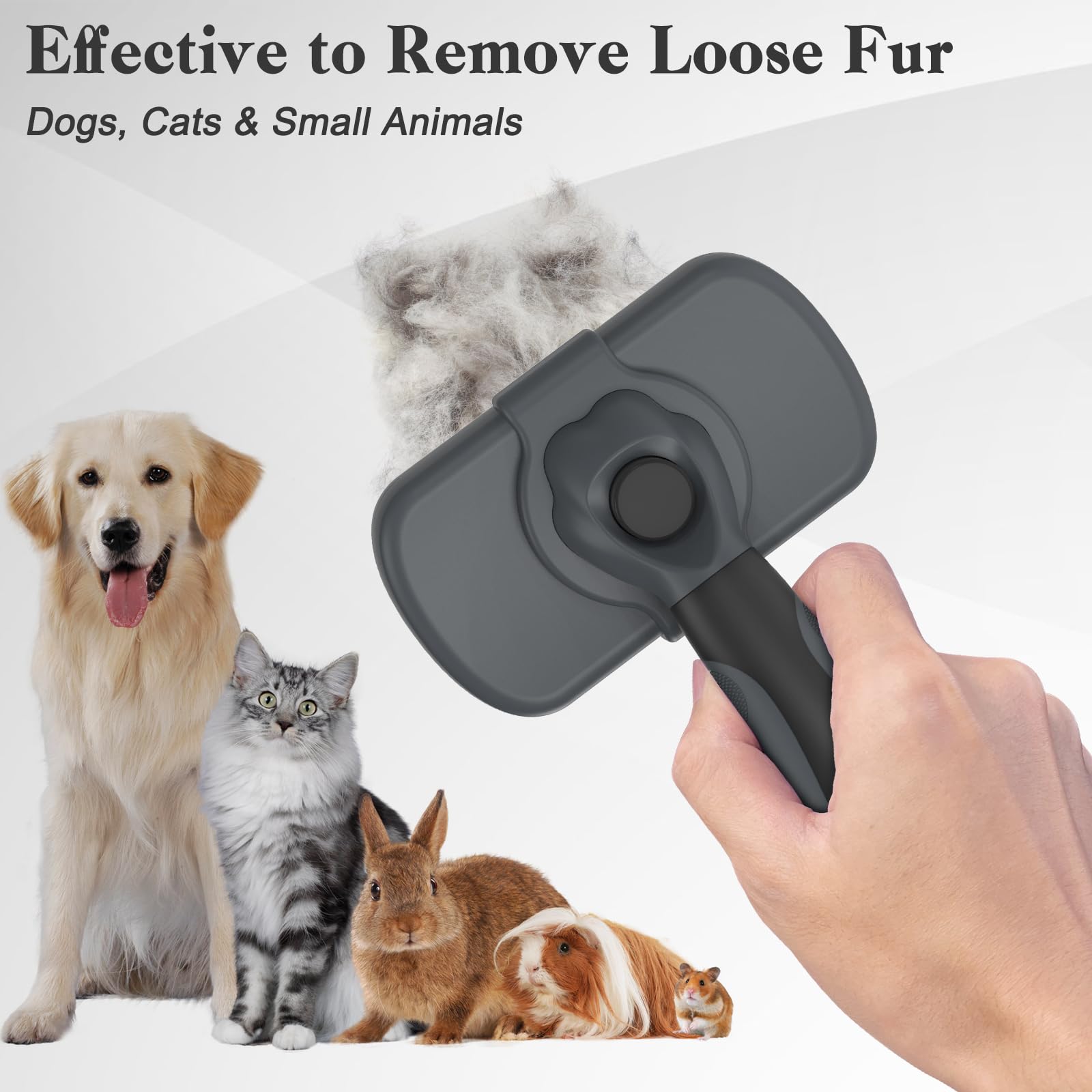 Dipoo Self-Cleaning Deshedding Brush for Dogs & Cats - Skin-Friendly Grooming Tool, Grey