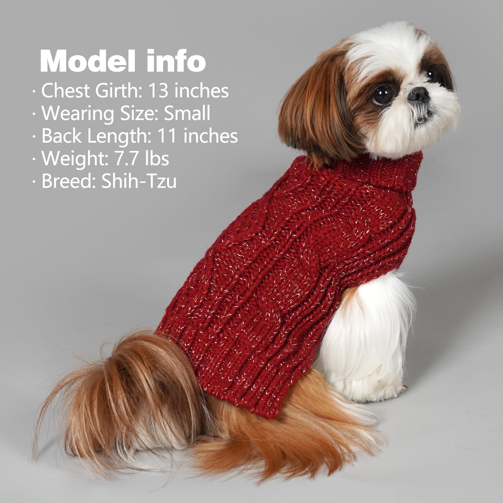 Kyeese Dog Sweaters For Medium Dogs Turtleneck Dog Cable Knit Puppy Sweater With Golden Thread For Cold Weather, Wine Red, Large