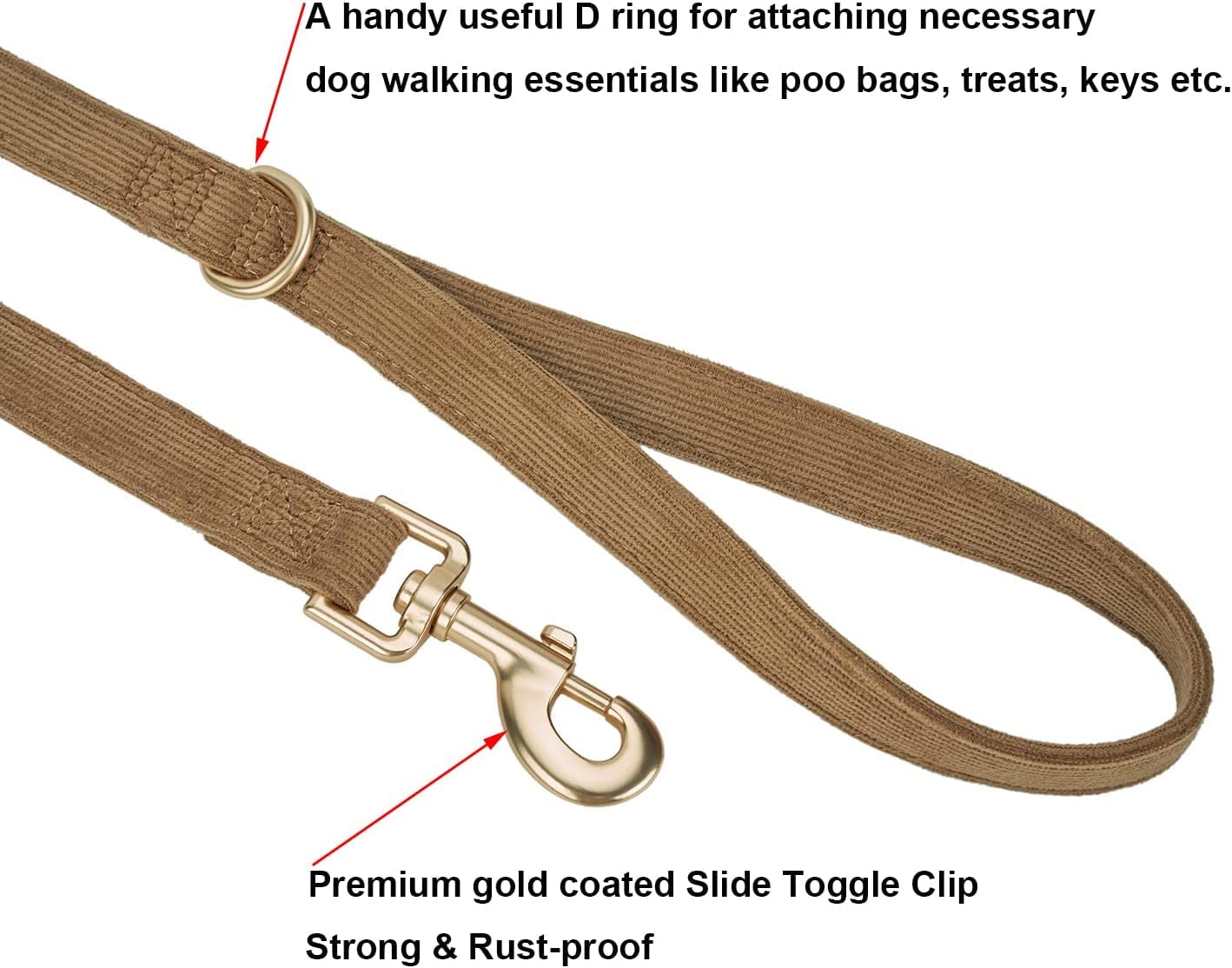 Ewinoom Soft Cotton Dog Leash, 5 Ft Heavy Duty Corduroy Dog Leashes With Gold Metal Hook For Small Medium Large Dogs,Medium,Brwo