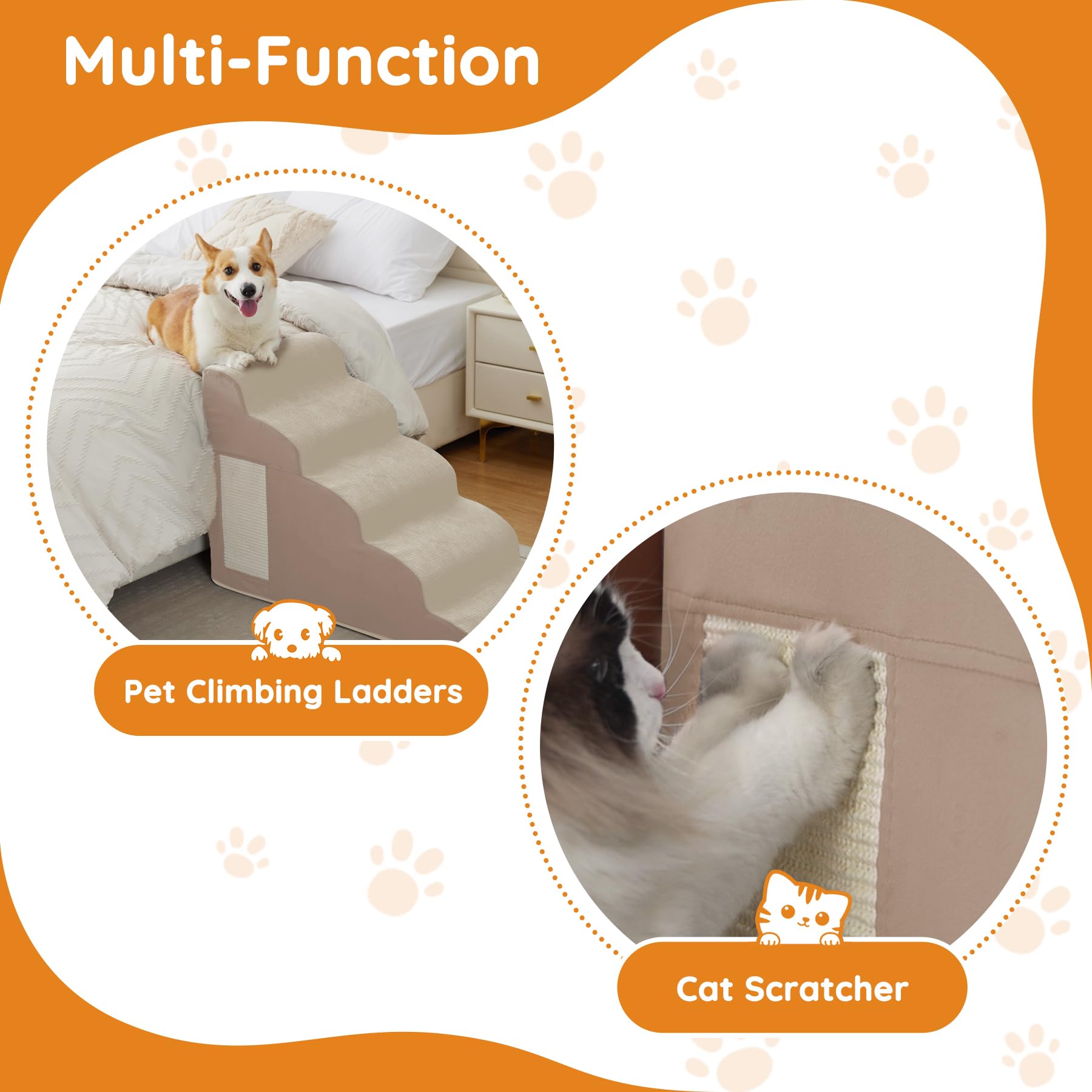 Dogs Steps For Bed, Dog Stairs For Small Dogs, 2-Step Dog Ramp For Bed, Couch, Sofa, And Chairs, Non-Slip Bottom Design, Cat Scr