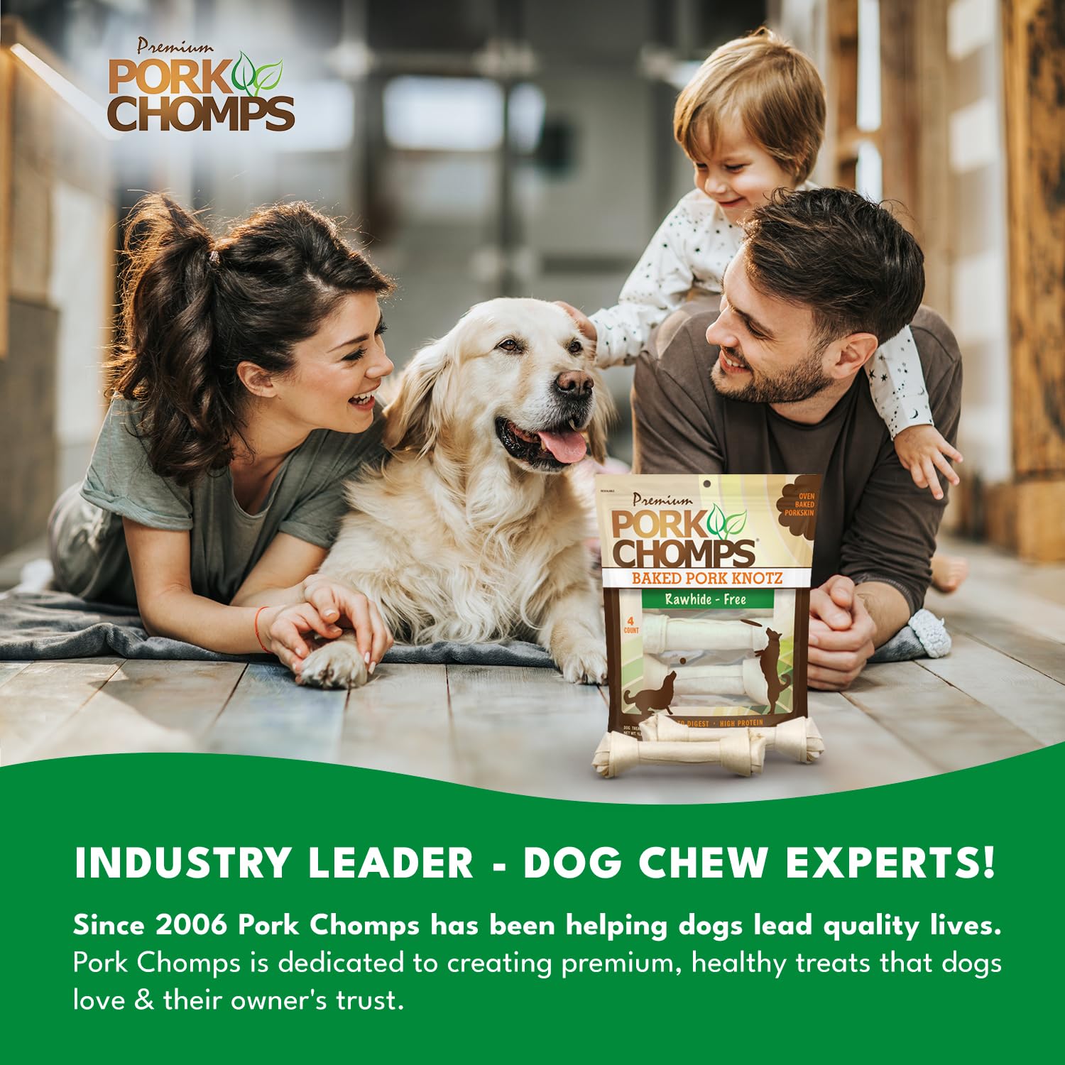 Pork Chomps Baked Pork Skin Dog Chews, 11-inch Knots, 4 Count