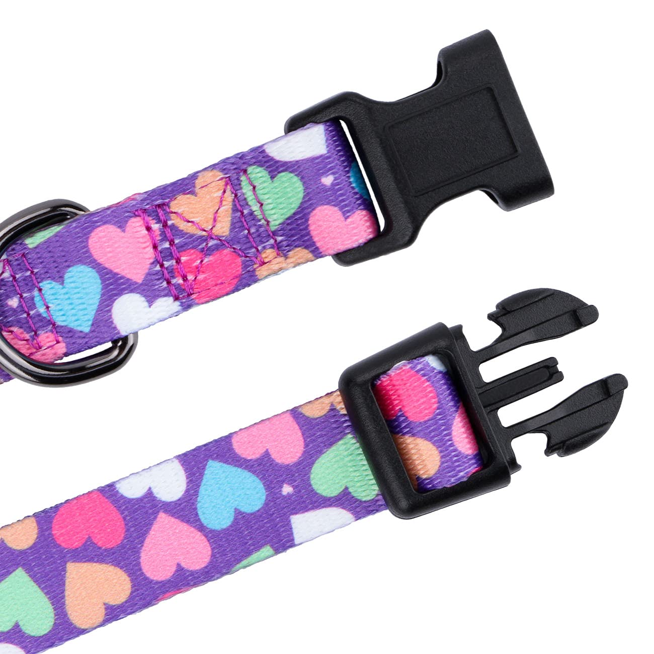 Rhea Rose Girl Dog Collars Spring Cute Heart Pattern Lovely Print Purple For Small Dogs