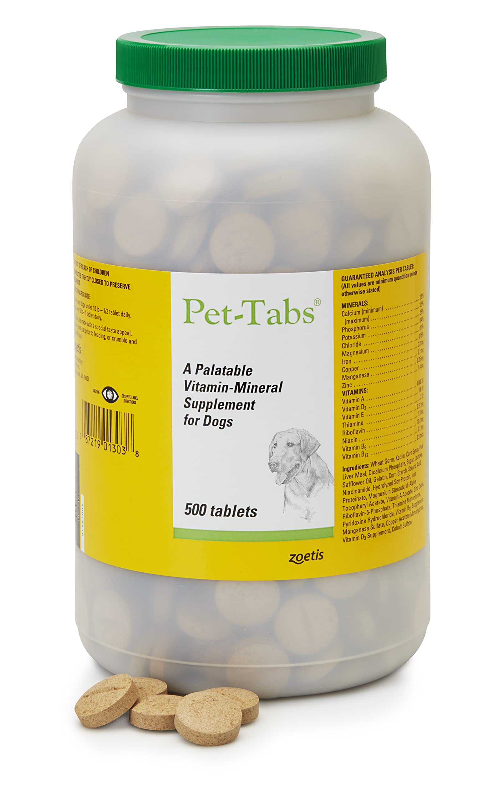 Pet-Tabs Multivitamin and Mineral Supplement for Dogs with Special Nutritional Needs, Chewable Tablet, 500 Count Bottle for Mult