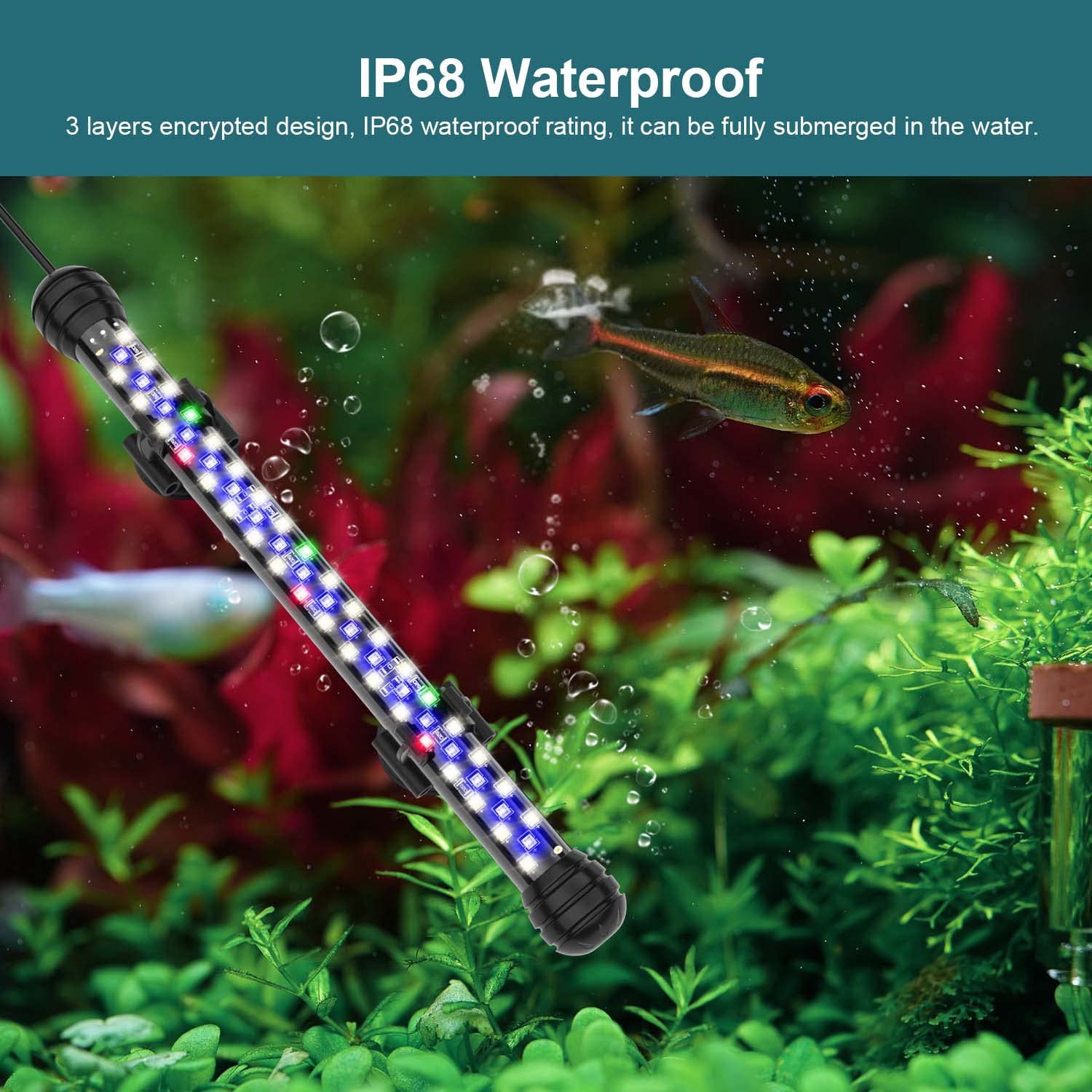 SEAOURA LED Aquarium Light, 7" for 7.8-17" Tanks, Submersible with Timer, 3 Modes, Adjustable Brightness, Black, Model SR-619