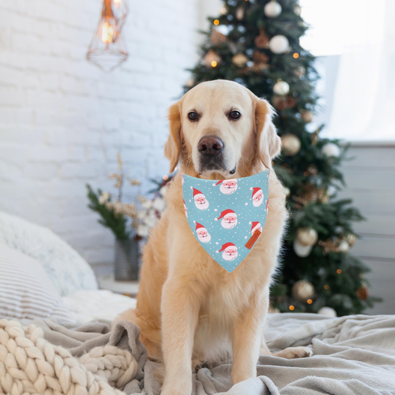 Ptdecor Christmas Dog Bandana, Xmas Light Bulb Santa Reversible Holiday Dog Scarf, Triangle Christmas Bandanas For Large And Ext