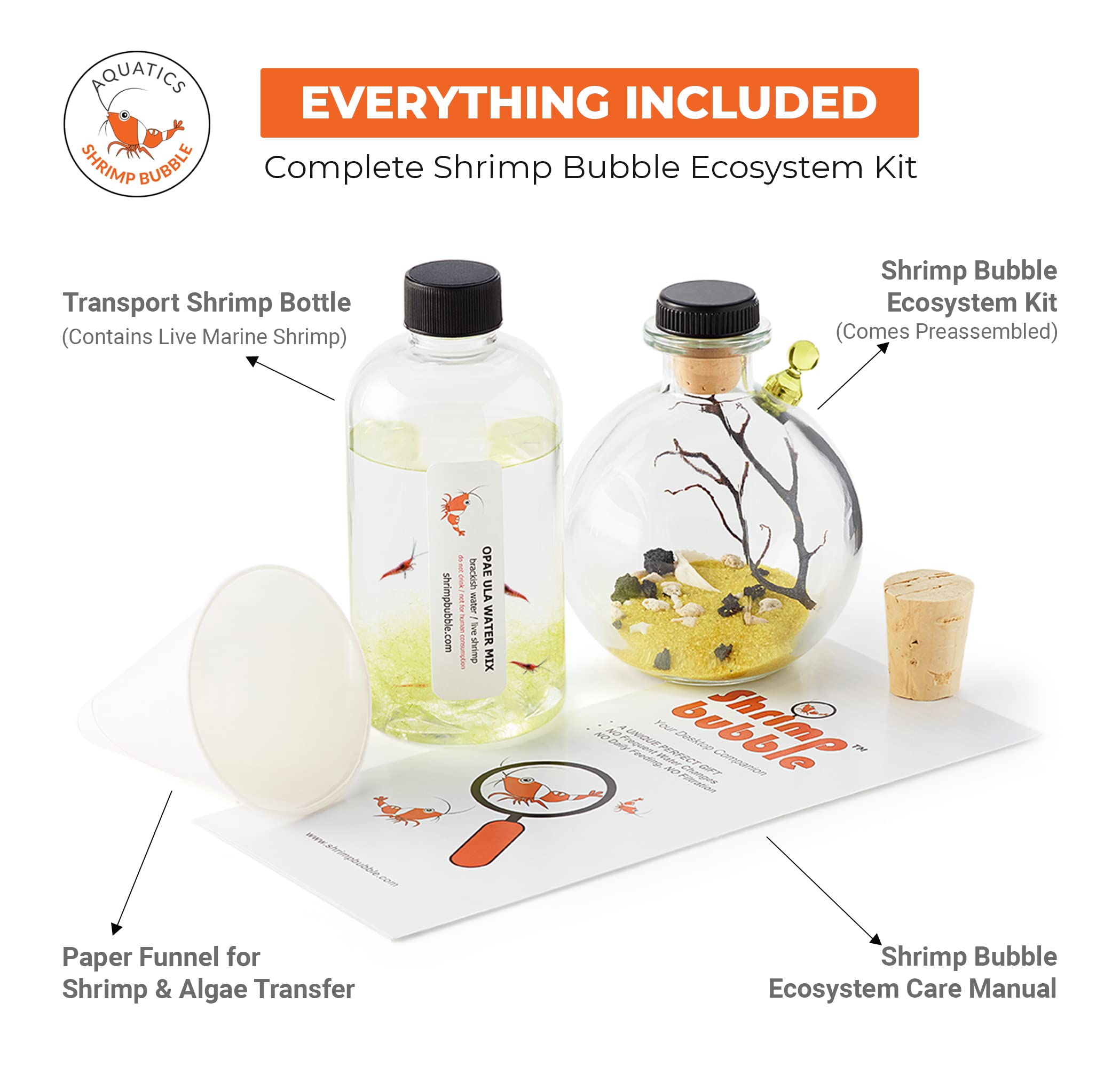 SHRIMP BUBBLE Glass Self-Sustaining Ecosystem - Amber Bubble Tank