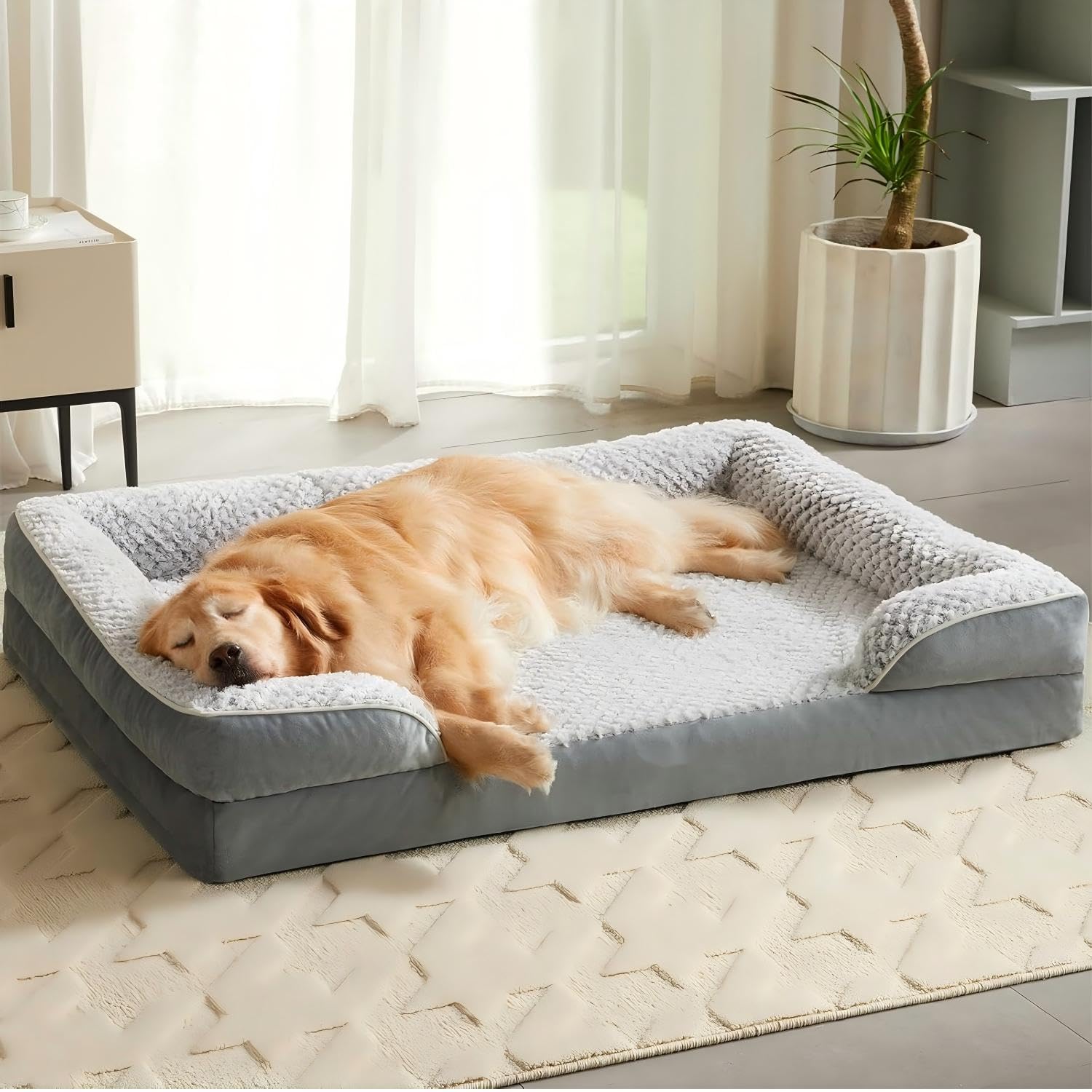 Quilmfoam Large Dog Bed, Orthopaedic Memory Foam Sofa Bed with Removable Washable Waterproof Cover, Supportive Pet Bed for Mediu