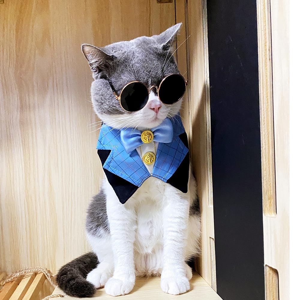 Gallarato Dog Tuxedo Formal Cat Birthday Costume Cat Dog Formal Wedding Attire (Blue)