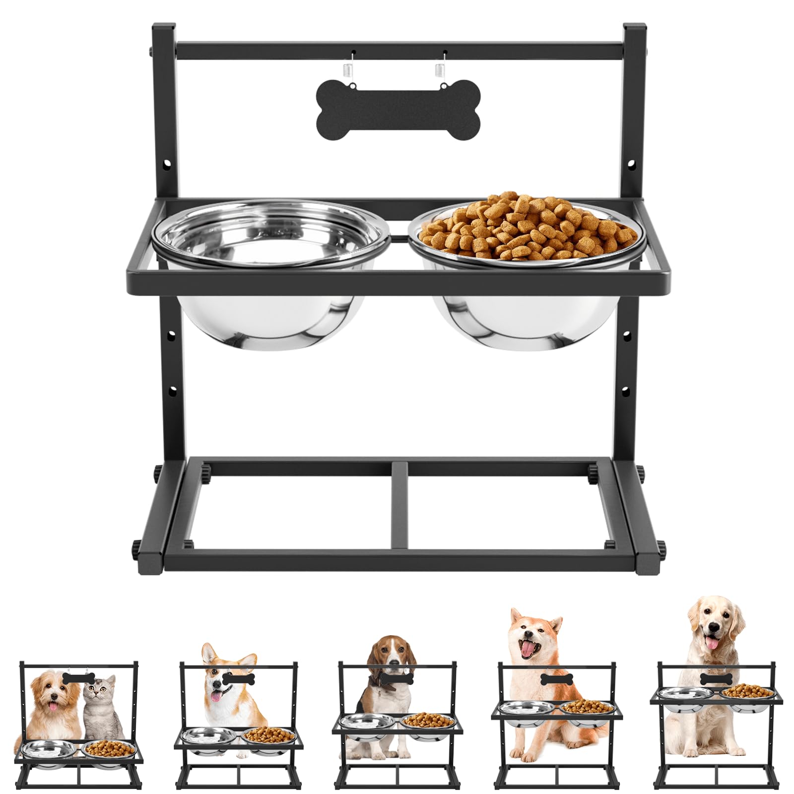 ADENGL Elevated Dog Bowls for Dogs,Raised Dog Bowl Stand with Two 1700ML Stainless Steel Bowls, Adjustable Tall Dog Food Water B