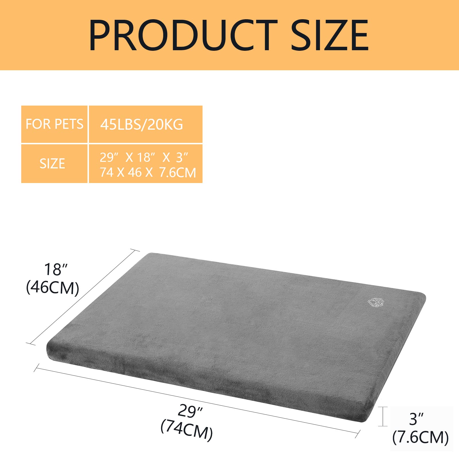 Empsign Stylish Dog Bed Mat Dog Crate Pad Mattress Reversible (Cool & Warm), Water Proof Linings, Removable Machine Washable Cover, Firm Support Pet Crate Bed For Small To Xx-Large Dogs, Grey