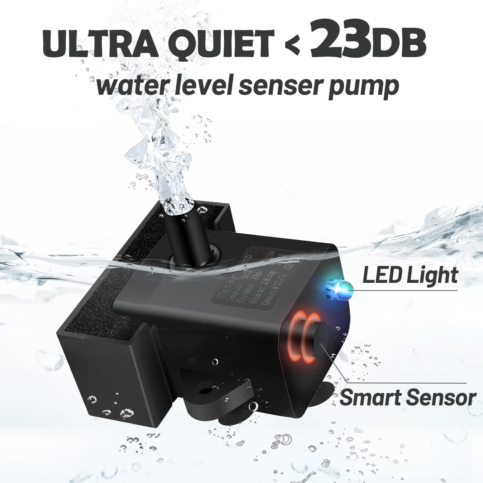 DEEIPET Cat Water Fountain, 74oz/2.2L Ultra Quiet Automatic Water Dispenser for Cats Dogs with Colorful LED Indicator, Water Bow