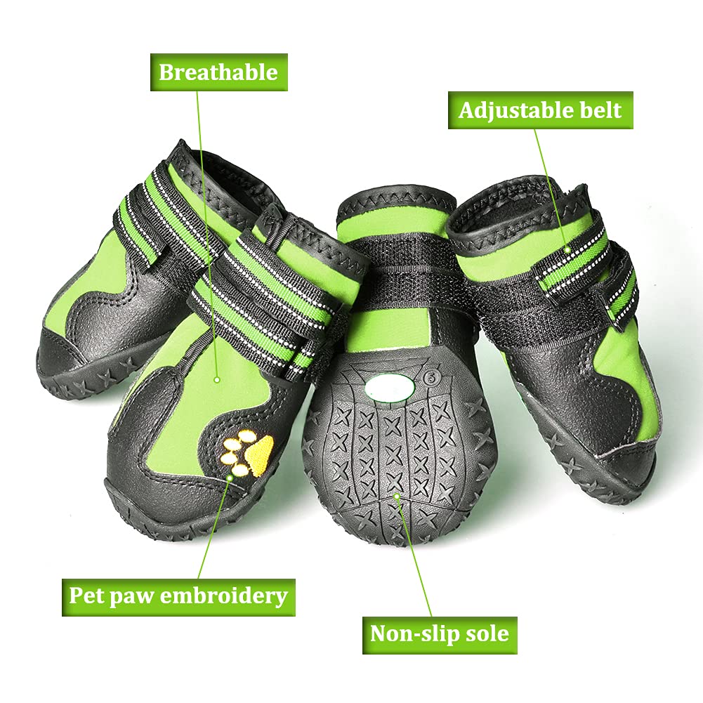 Covertsafe& Dog Boots For Dogs Non-Slip, Waterproof Dog Booties For Outdoor, Dog Shoes For Medium To Large Dogs 4Pcs With Rugged Sole Grey-Green