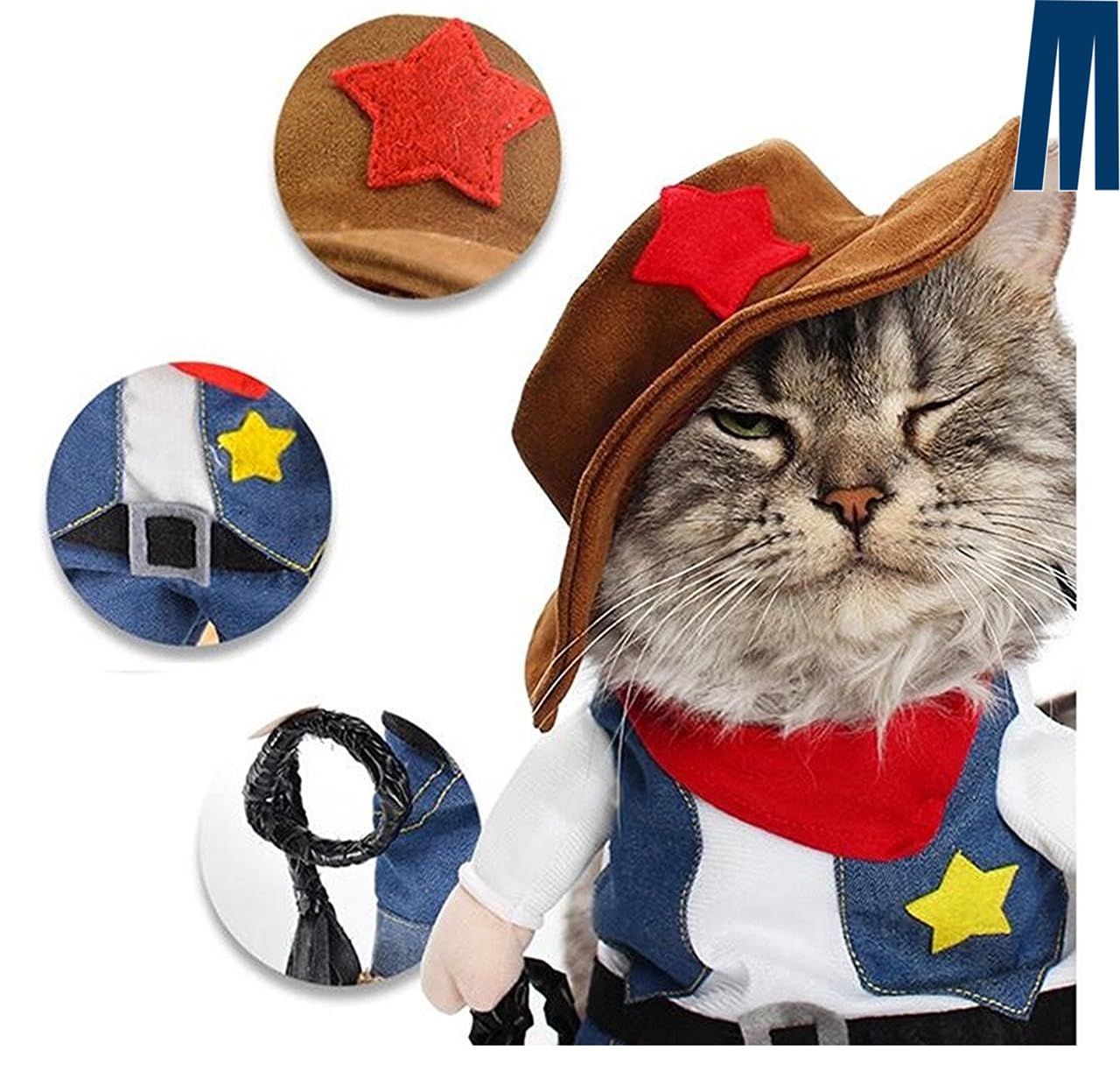 Cowboy Uniform Dog Cat Costume - Funny Pet Cowboy Outfit Clothing with Hat for Halloween Christmas Birthday Special Events Costu