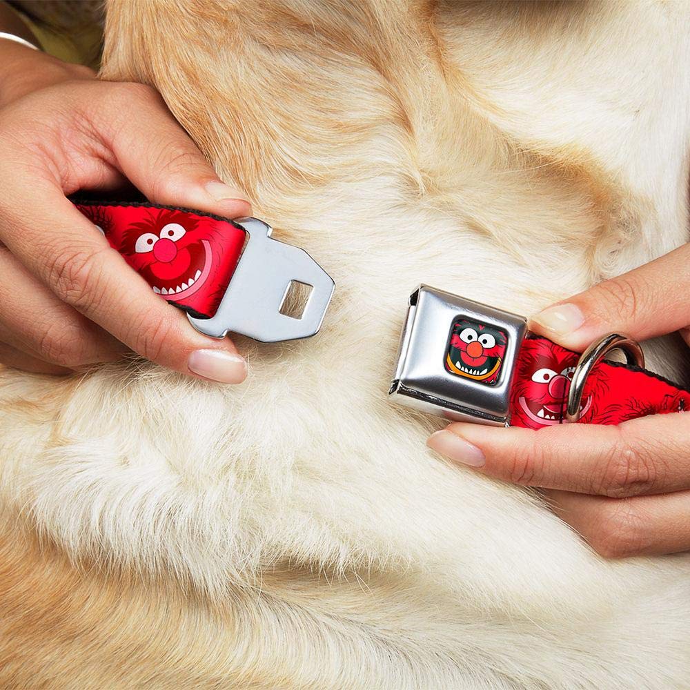 Buckle-Down Seatbelt Buckle Dog Collar - Animal Expressions Scattered Reds - 1' Wide - Fits 15-26' Neck - Large