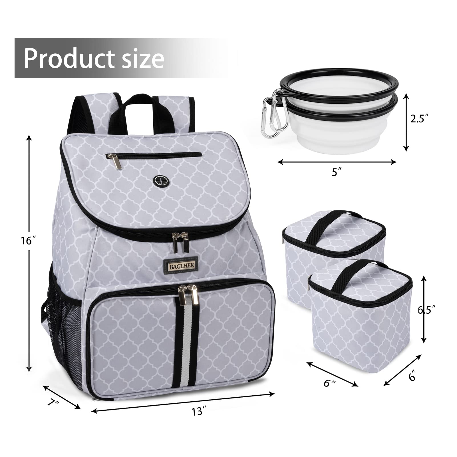 BAGLHER?Dog Travel Bag, Airline Approved Pet Supplies Backpack, Dog Travel Backpack with 2 Silicone Collapsible Bowls and 2 Food
