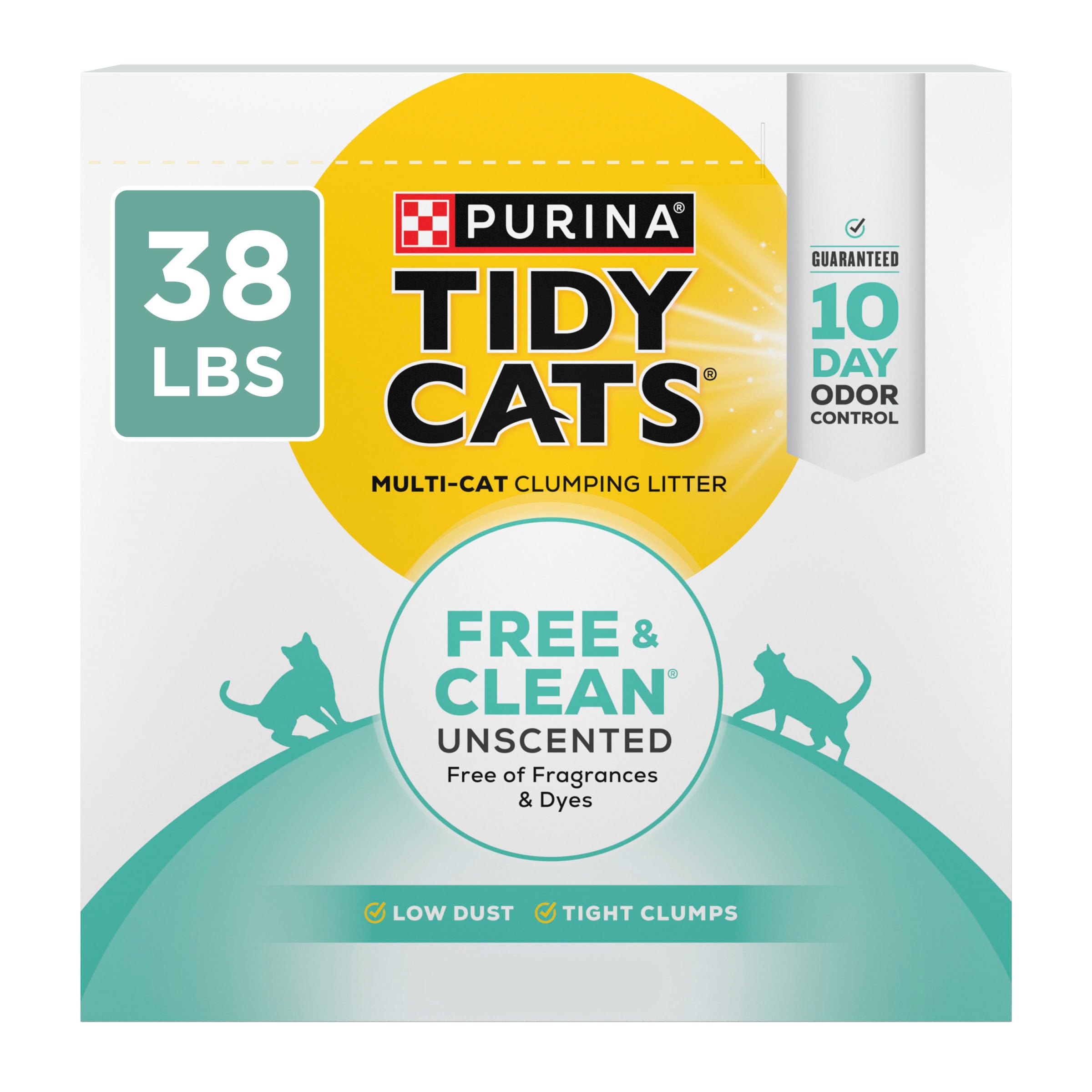 Purina Tidy Cats Clumping Cat Litter, Free & Clean Unscented Multi Cat Litter - 38 Lb. Box