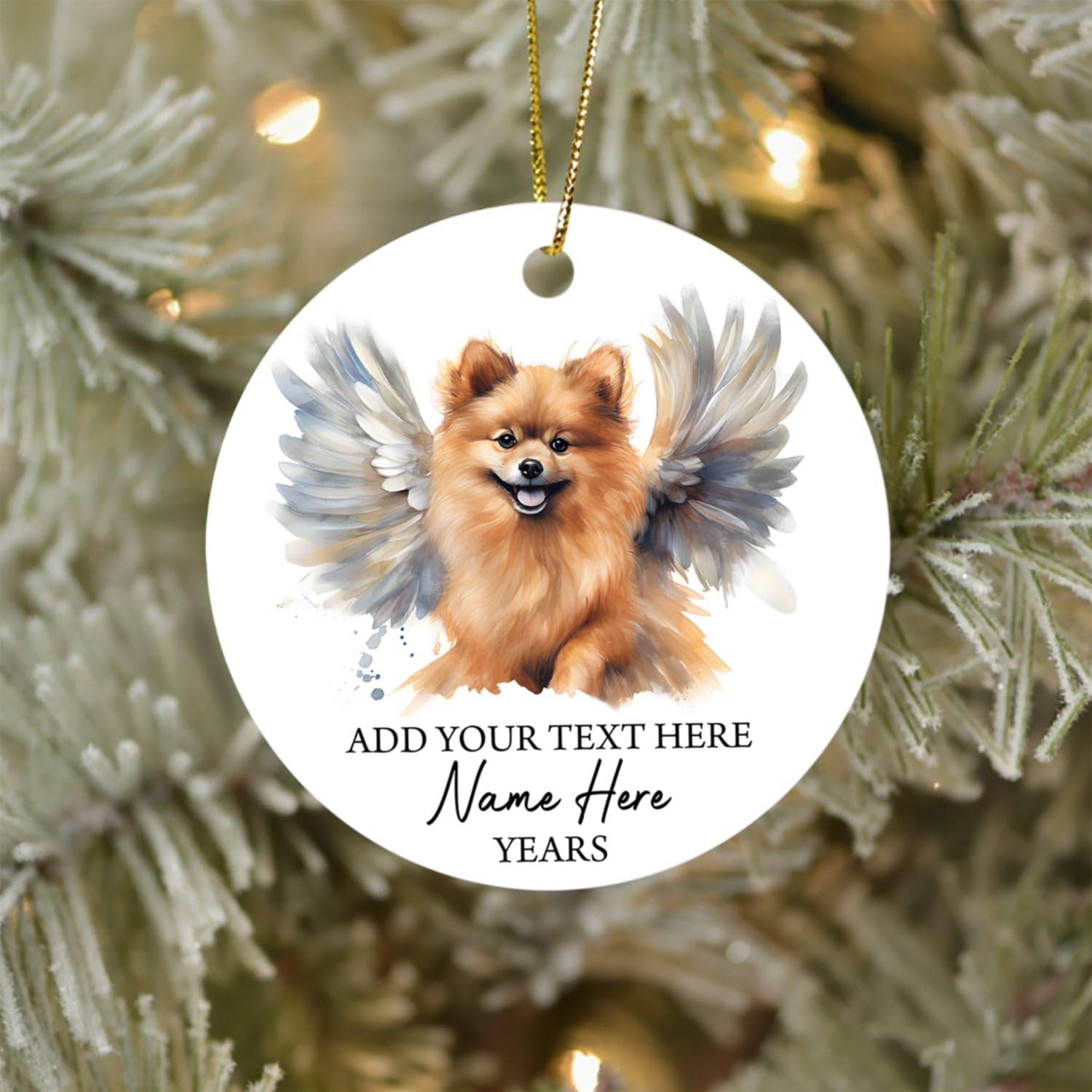 Personalized Pomeranian Dog Christmas Ornament, Pomeranian Dog Memorial Ornament, Pomeranian Dog With Angel Wings Christmas Tree Decor, Custom Text Name & Year, Loss Of Pet Dog Sympathy Gifts