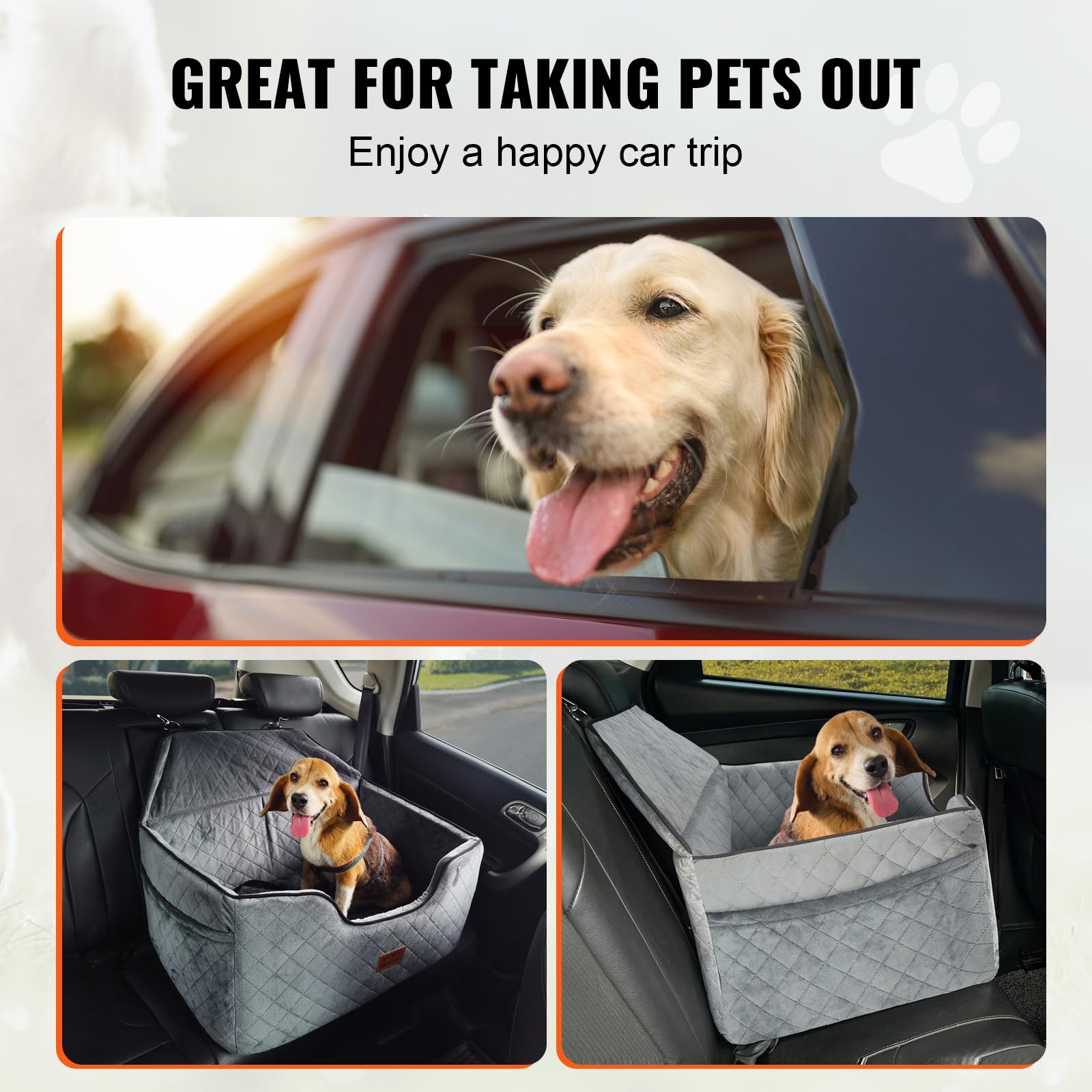 Vevor Dog Booster Car Seat Pet Car Seat For Medium Large Dog Up To 55 Lbs Gray