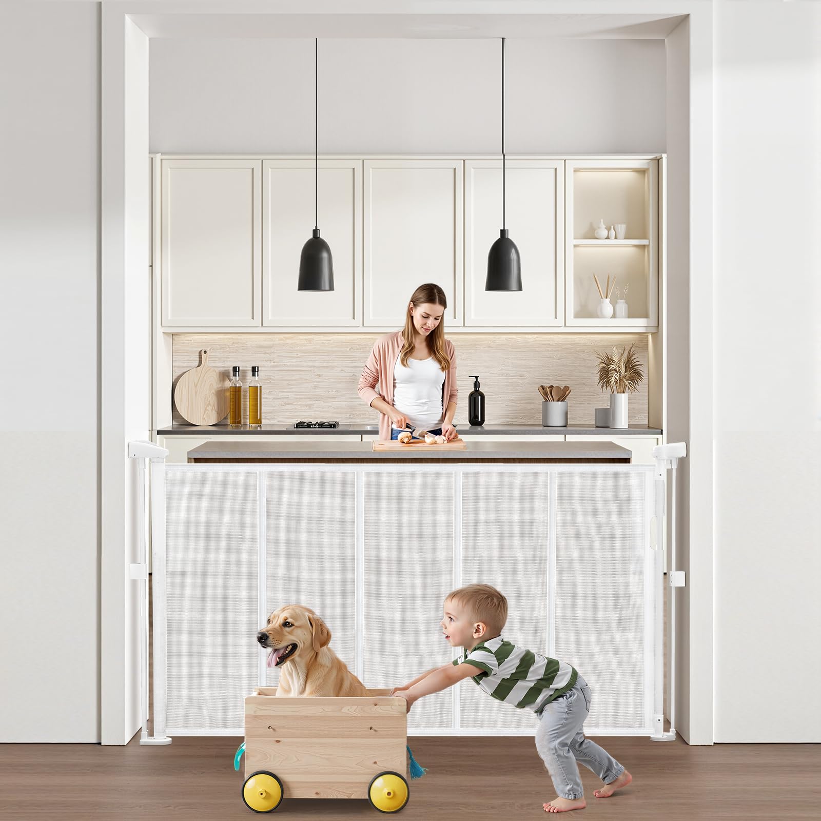 VEVOR Retractable Baby Gate, 34 inch Tall, Extends up to 55 inch Wide, Retractable Gate for Kids or Pets, Mesh Material, Easy to