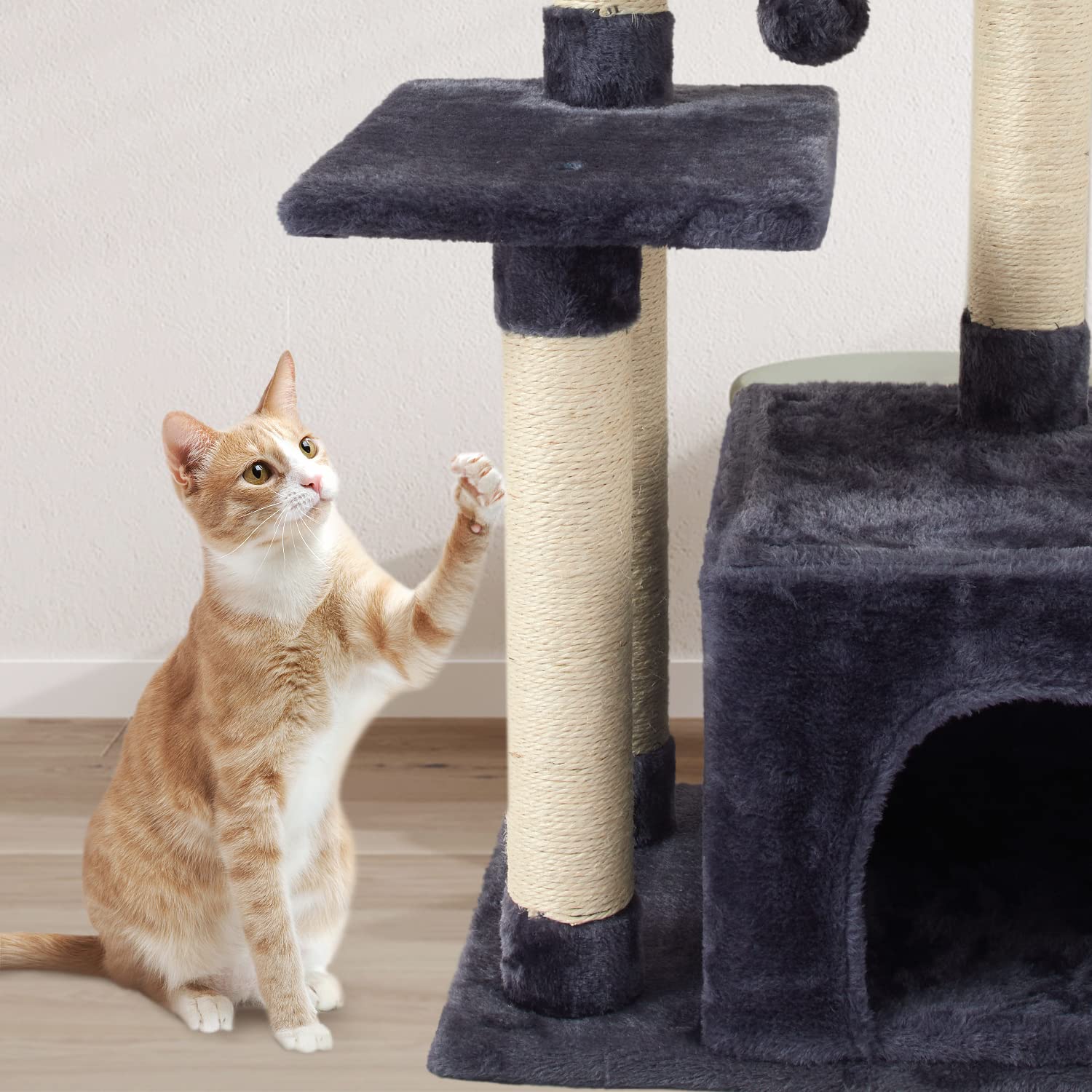 FISH&NAP Cat Tree Tower - Indoor Condo with Sisal Scratching Posts, Jump Platform, Smoky Grey