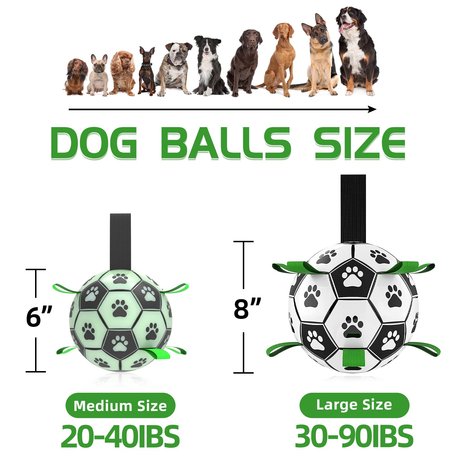 Qdan Glow In The Dark Dog Toys Soccer Ball With Straps - Light Up Dog Balls For Large Dogs, Interactive Dog Toys With Strap For Tug Of War,Puppy Birthday Gifts (8 Inch)