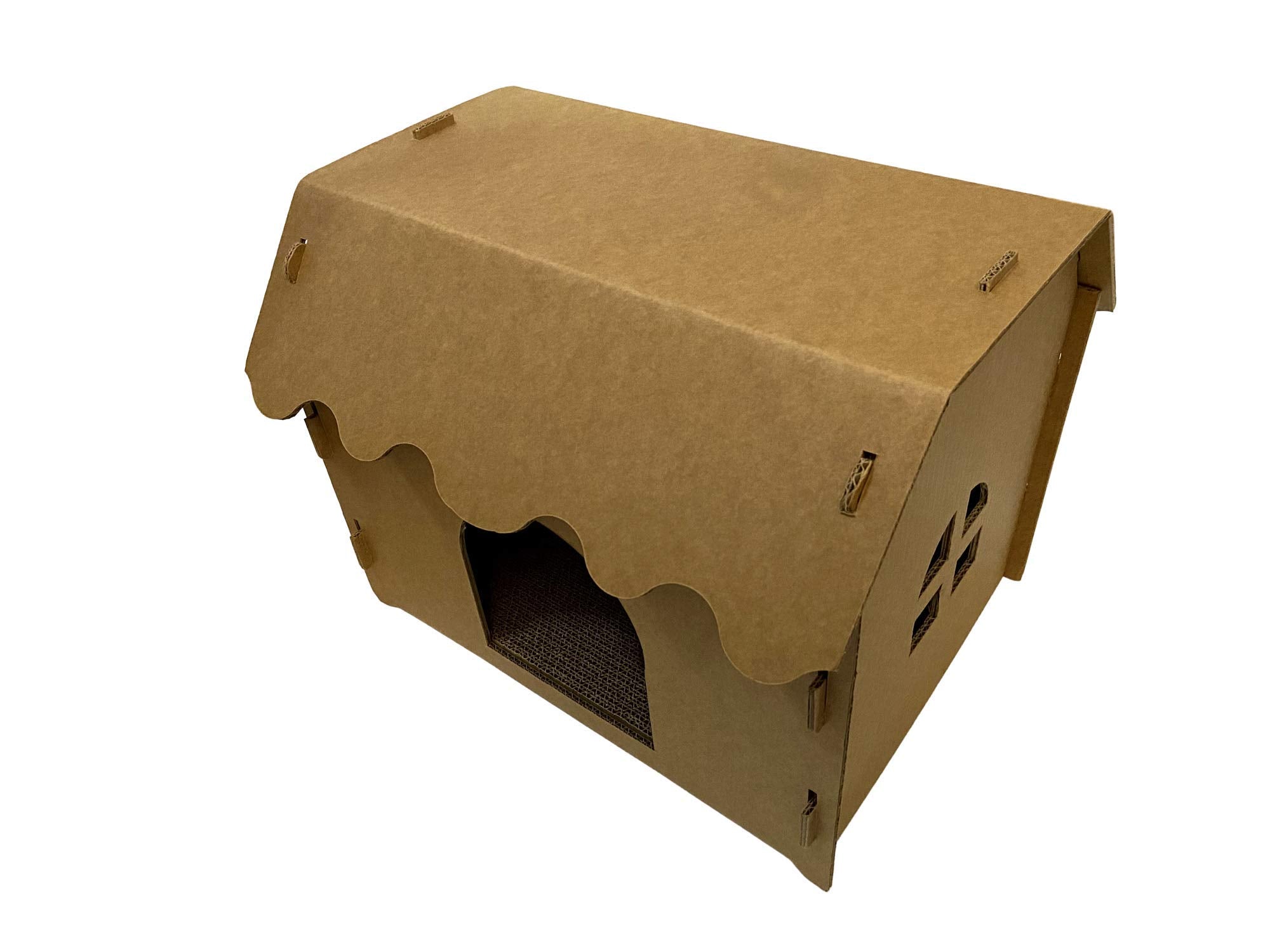 Svy Cozy Cat House With Scratcher Pad, Made Of Corrugated Cardboard, Ideal For Cats & Kittens & Small Animals. 16'X12'X13'