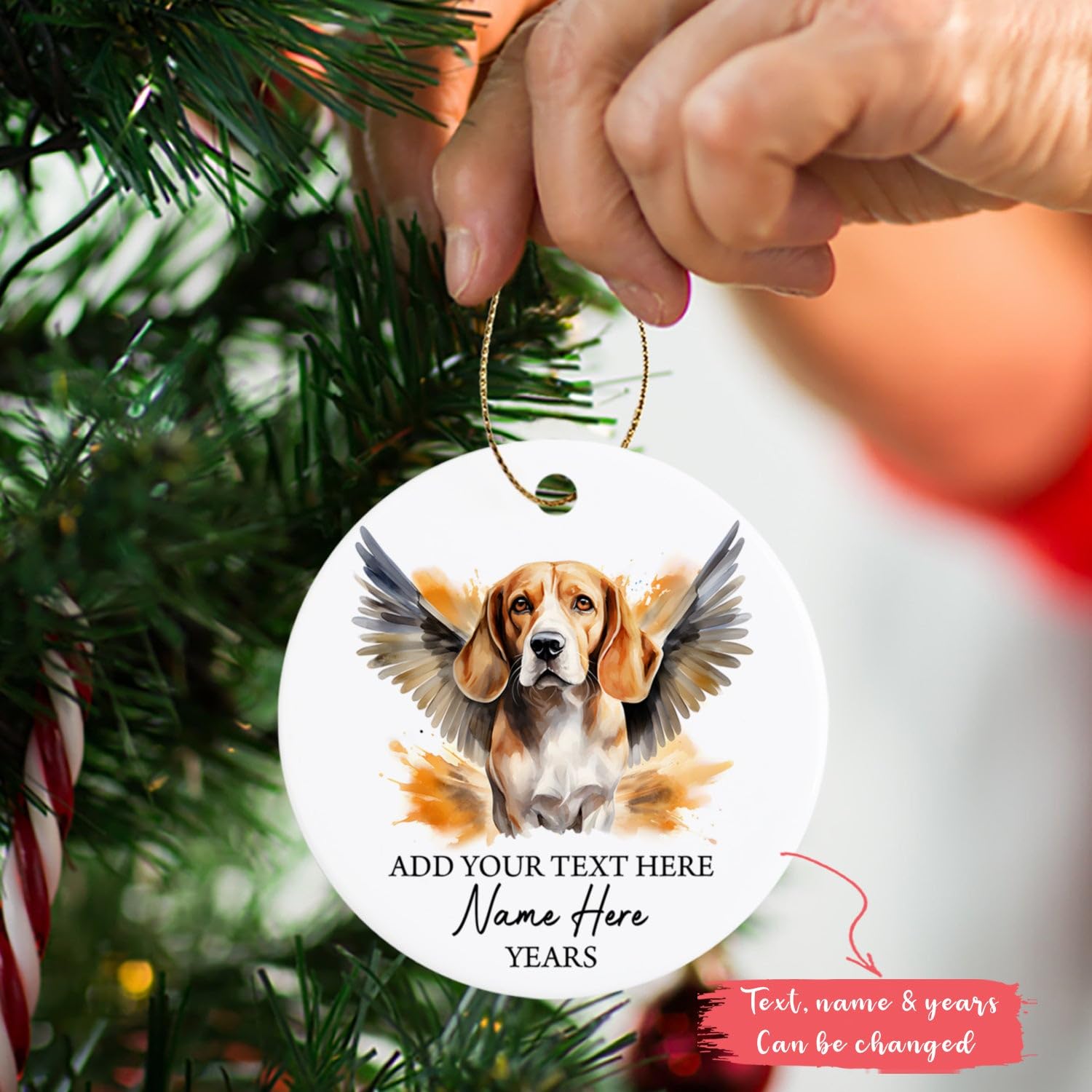 Beagle Dog With Angel Wings Christmas Ornament, Personalized Beagle Dog Memorial Ornament, Loss Of Pet Dog Sympathy Xmas Gifts, Customized Text Name & Year, In Loving Memory Of Beagle Dog Ornaments
