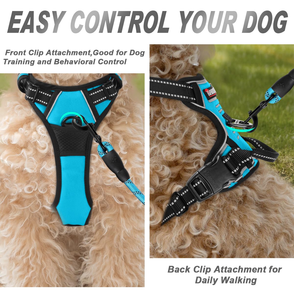 BARKBAY No Pull Dog Harness Front Clip Heavy Duty Reflective Easy Control Handle for Large Dog Walking(Blue,XS)