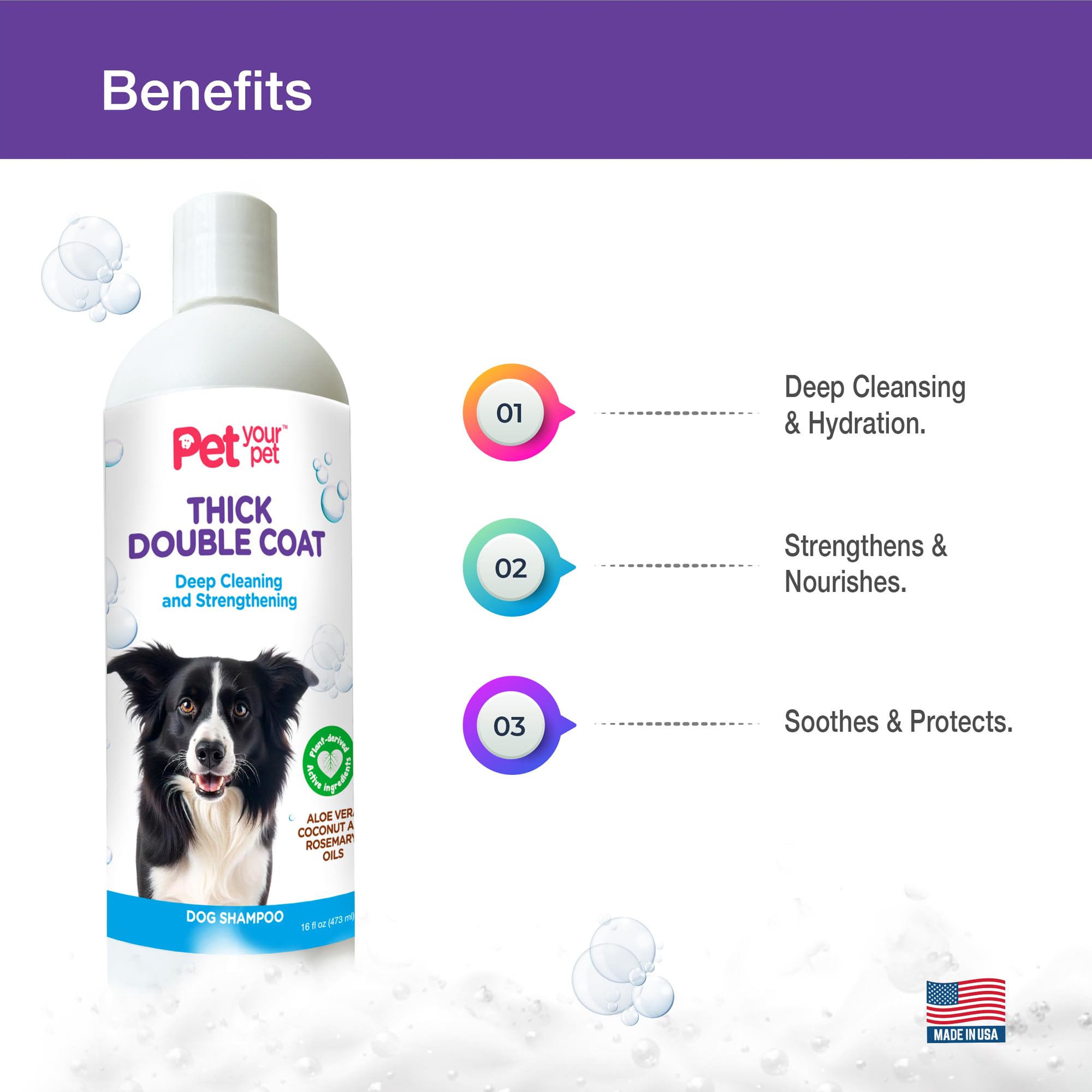 Pet Your Pet Natural Dog Shampoo For Thick Coats - Deep Cleaning Wash With Aloe, Coconut & Rosemary Oil - Deodorizing For Golden