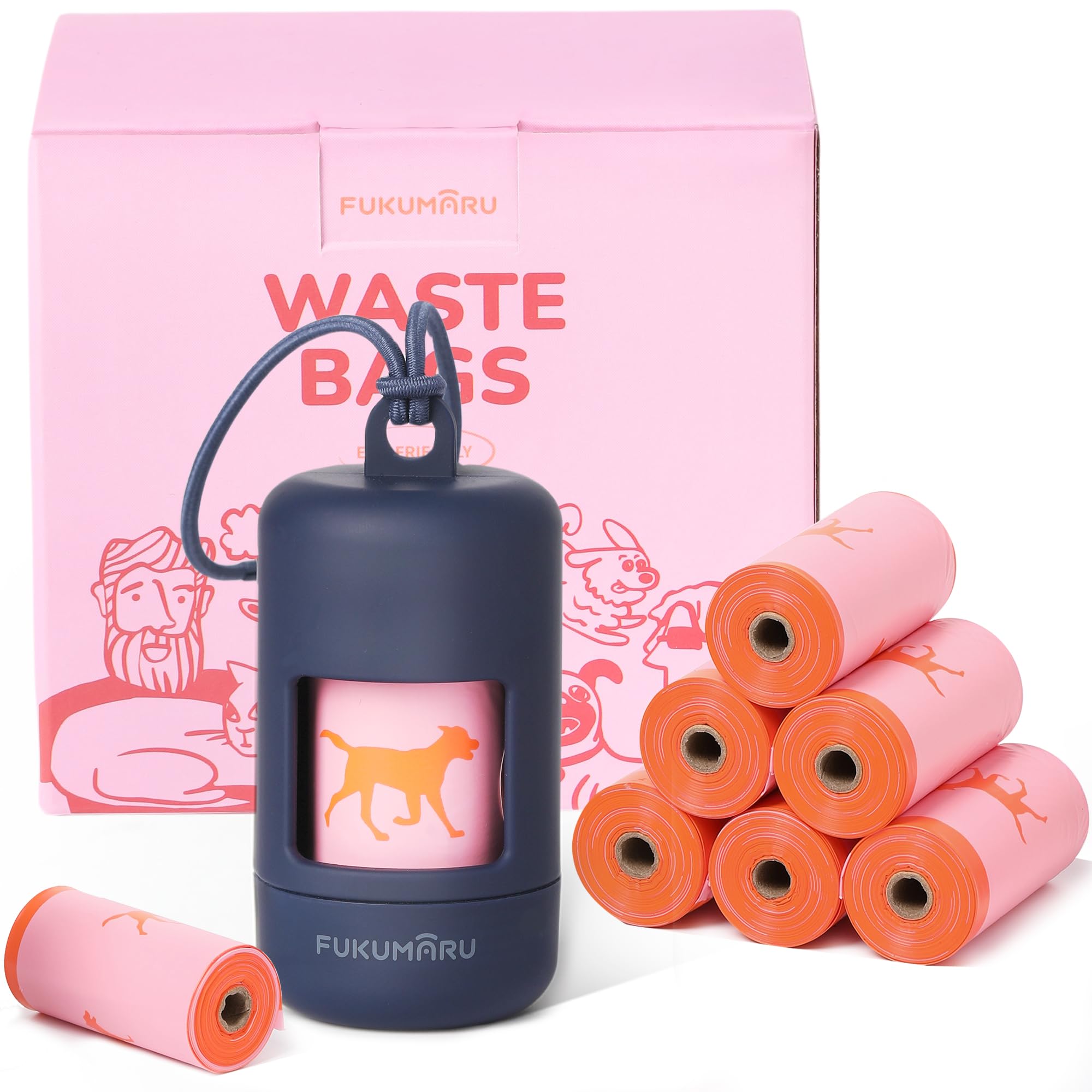 Fukumaru Poop Bags For Dogs, 120 Rose Scent Dog Poop Bag Holder And Dispenser With Leash Attachment For Dogs, Cats And Multi-Pet