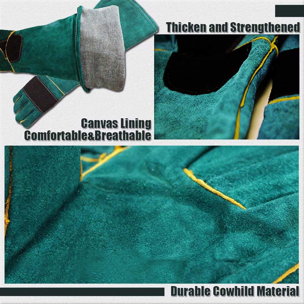 YBB Animal Handling Anti-Bite/Scratch Gloves - Dark Green, Leather, 1 Count for Dogs, Cats, Birds, Parrots