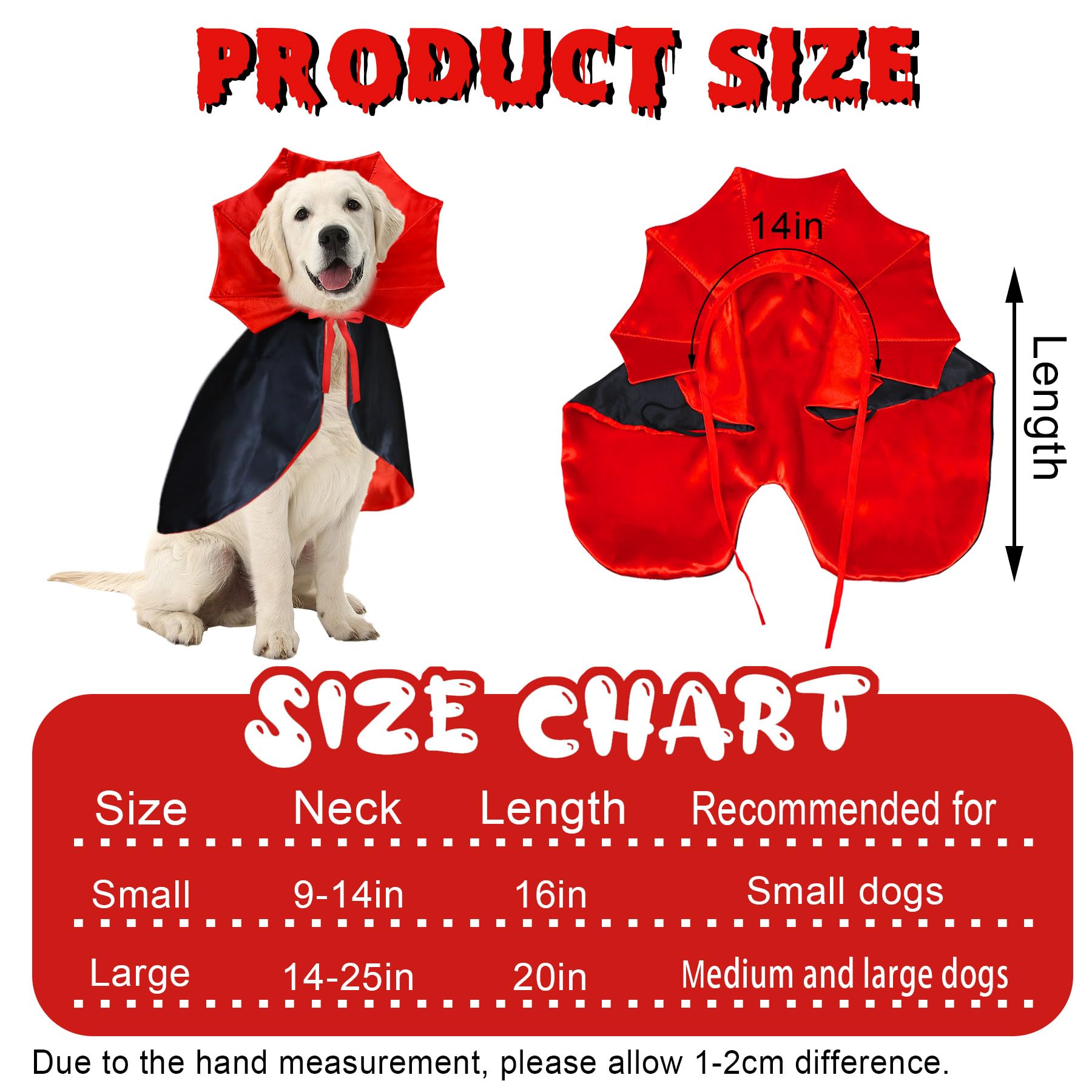 Goyoswa Dog Halloween Costumes, Dog Vampire Cloak Costume Dog Devil Costume Dog Vampire Cloak Cape Halloween Costumes For Small Medium Large Dogs Pets (Large)