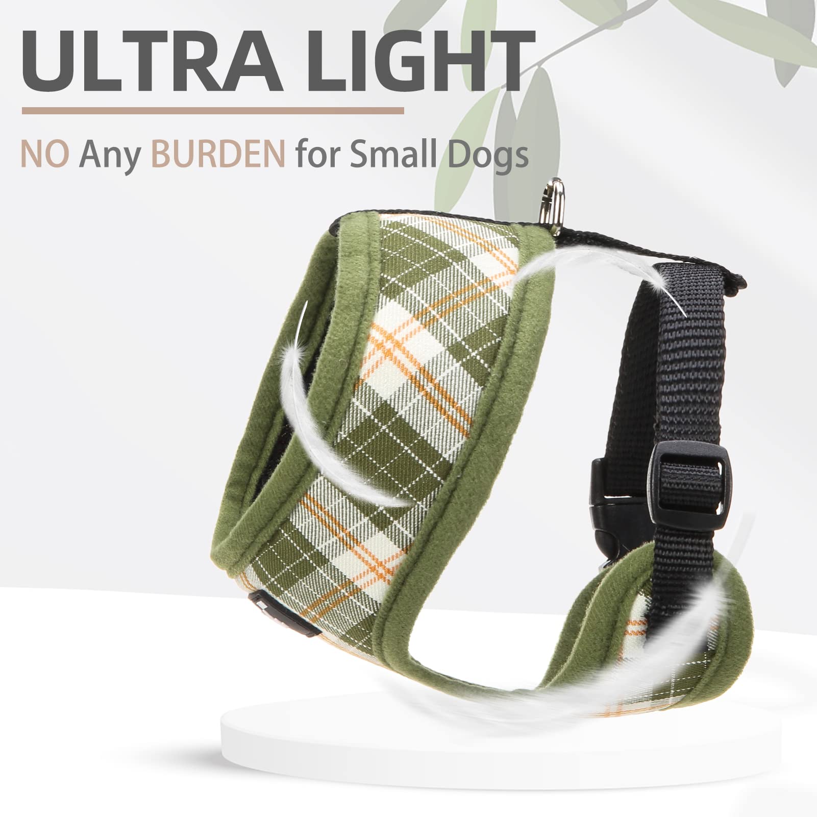 Pupteck Soft Mesh Dog Harness And Leash Set Pet Puppy Cat Comfort Padded Vest No Pull Harnesses, Olive Green, L