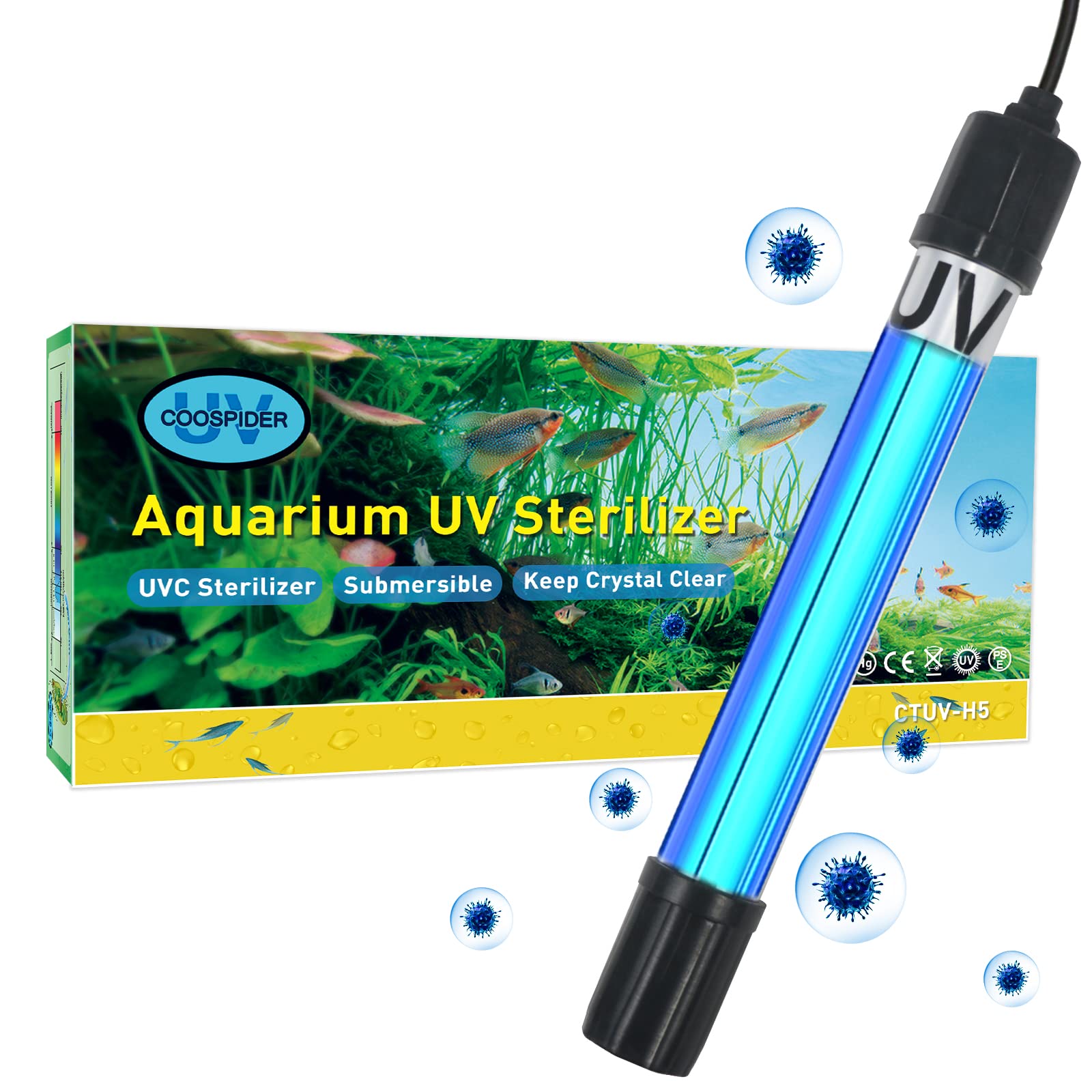 Aquarium Light 5W Up To 100 Gallon Submersible Clean Green Lamp Ctuv-H6F/Ctuv-H5P Replacement Light Bulb