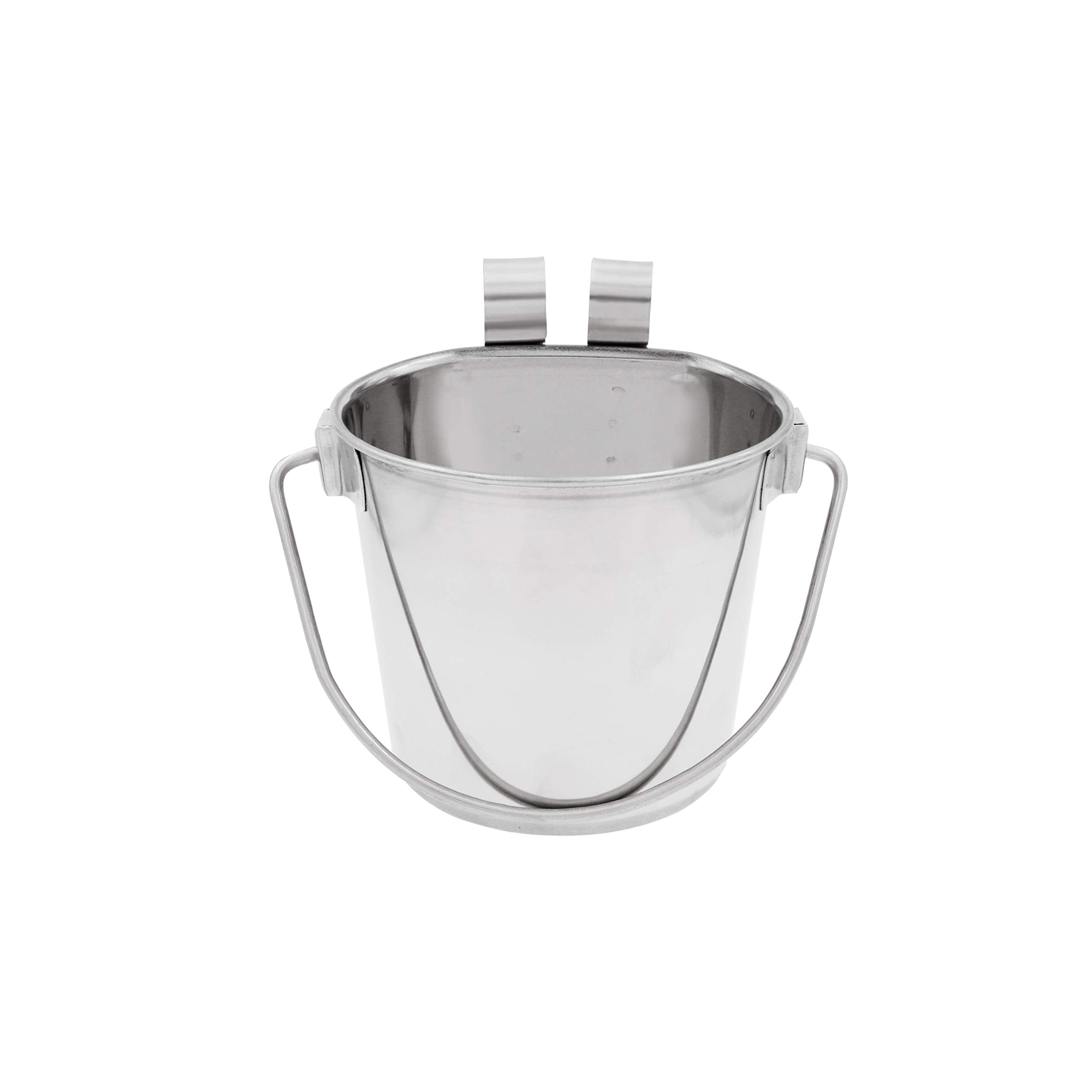 Fuzzy Puppy Flat Sided Pail with Dual Hooks, Snugly Fit On Dog, cat and critter crates & cages, Heavy Duty Stainless Steel, 1 Qu