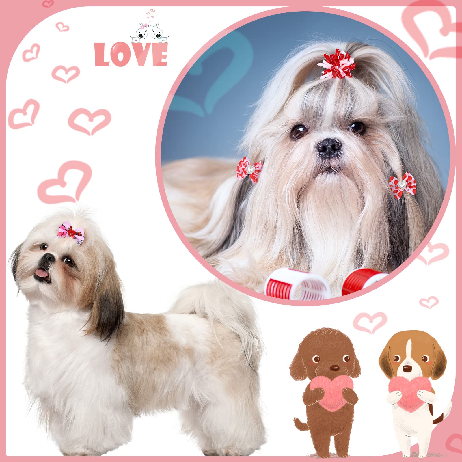 Weewooday 70 Pcs Dogs Hair Holiday Dog Bows Bowtie With Rubber Band Pet Hair Accessories Puppy Bowknot Topknot Pet Grooming Bow