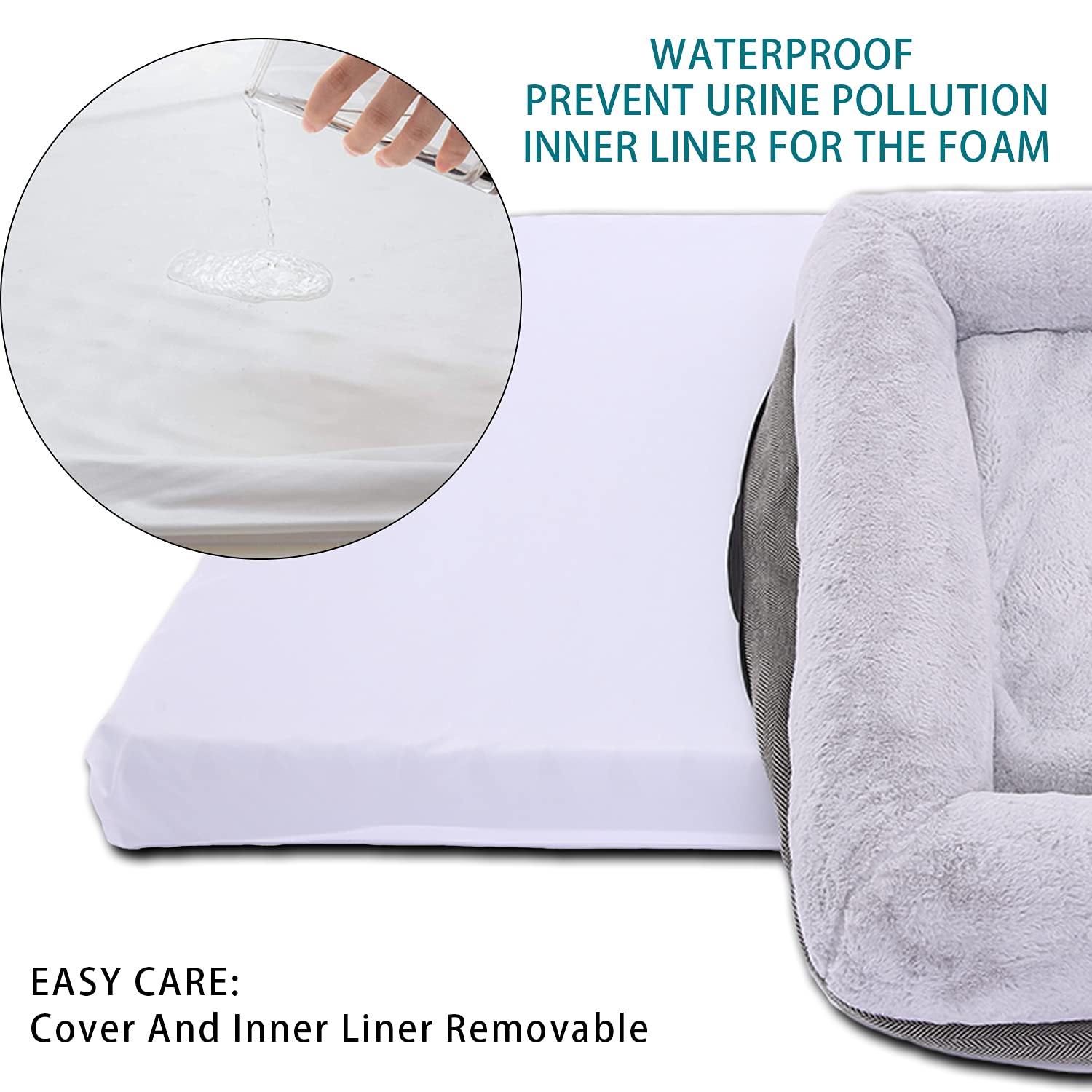 WINDRACING Orthopedic Dog Bed - Grey Waterproof Sofa Bed, Removable Washable Cover, 31x25 Inch for Large & Medium Dogs